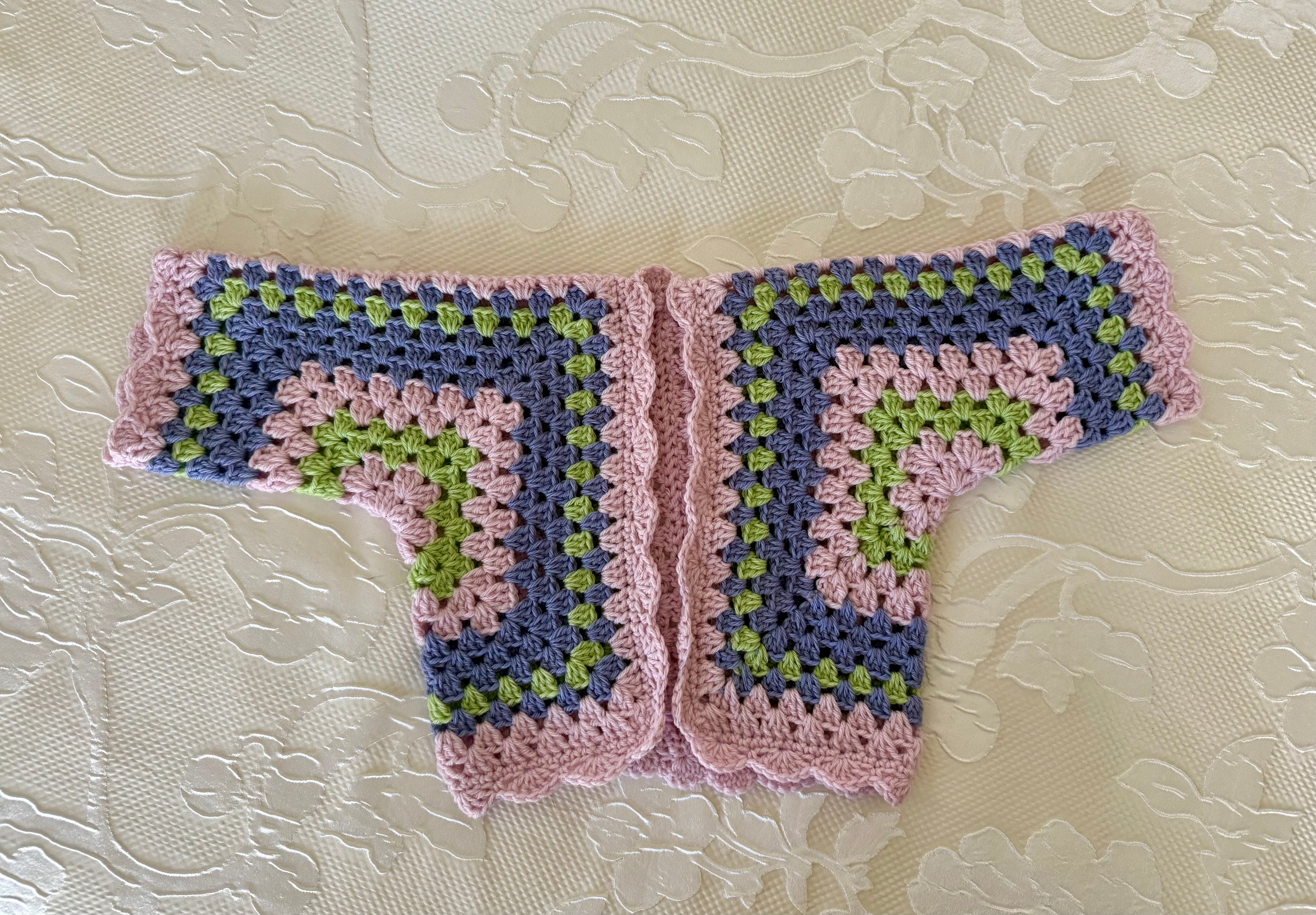 Crocheted hexi cardigan , size 6-12 months