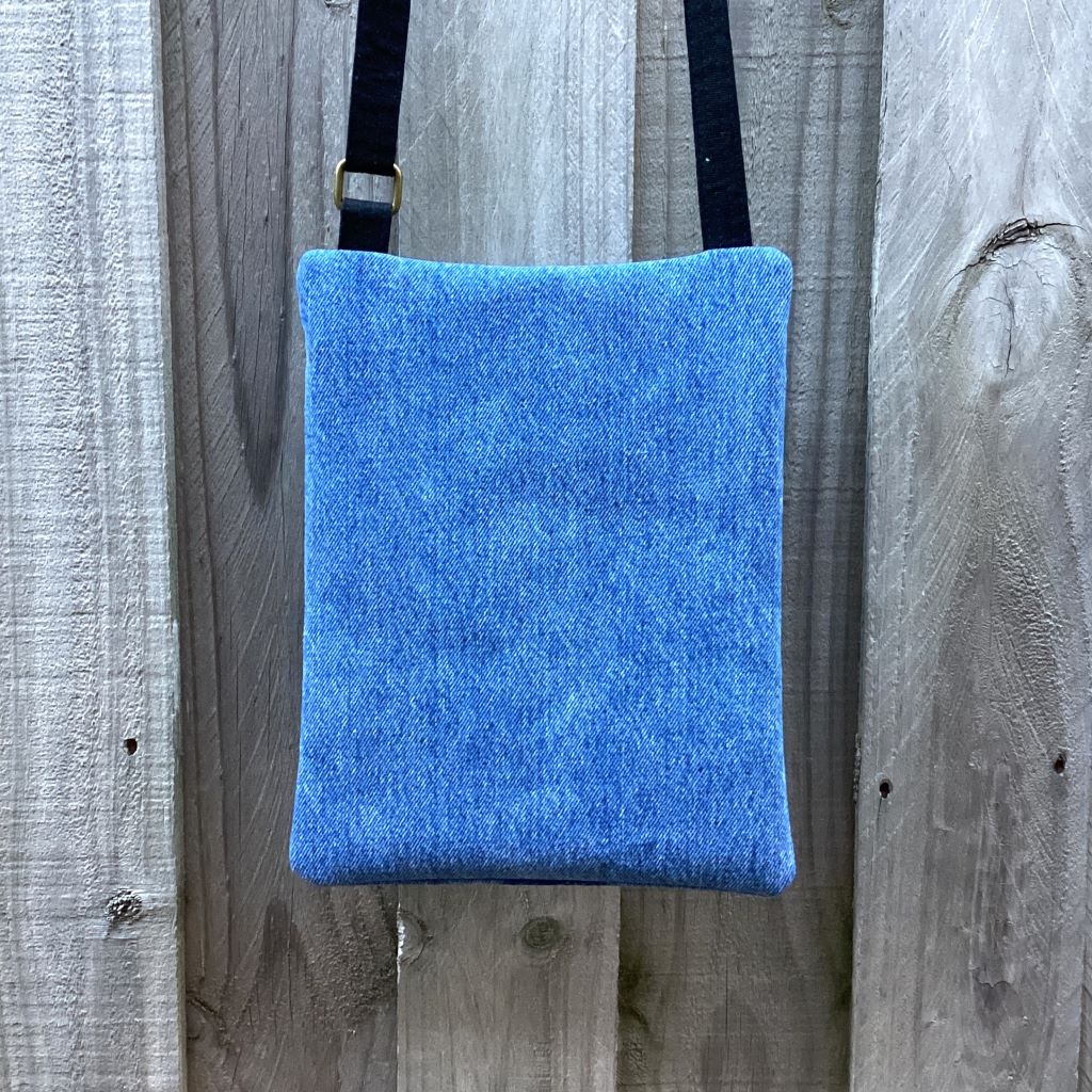 Upcycled Denim Crossbody Bag - Red Flower