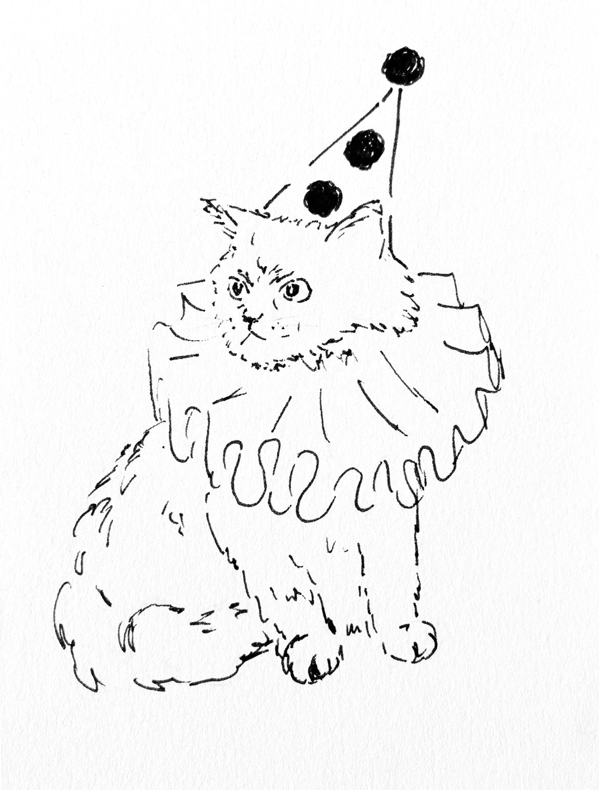 Cross Clown Cat pen drawing