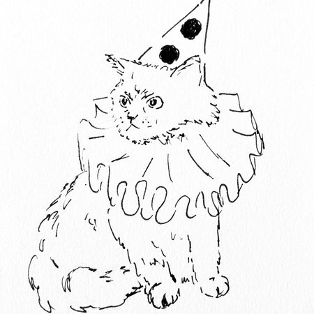 Cross Clown Cat pen drawing