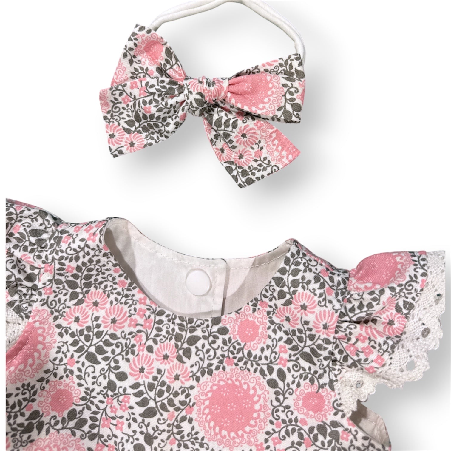 SIZE 000 Baby Dress and Bloomers Set | Pink swirl Flower with cotton Lace