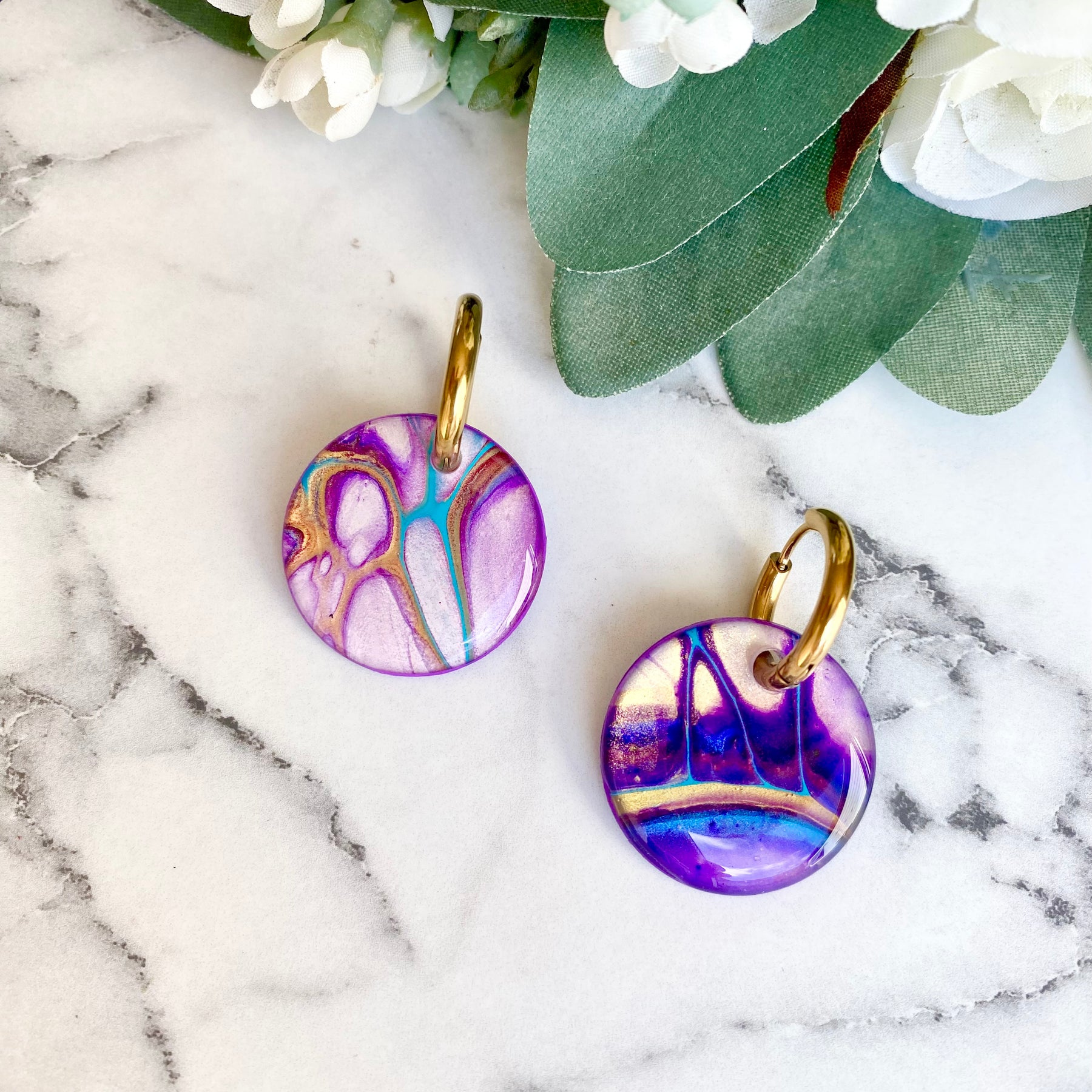 Turquoise Purple Huggie Hoop Earrings