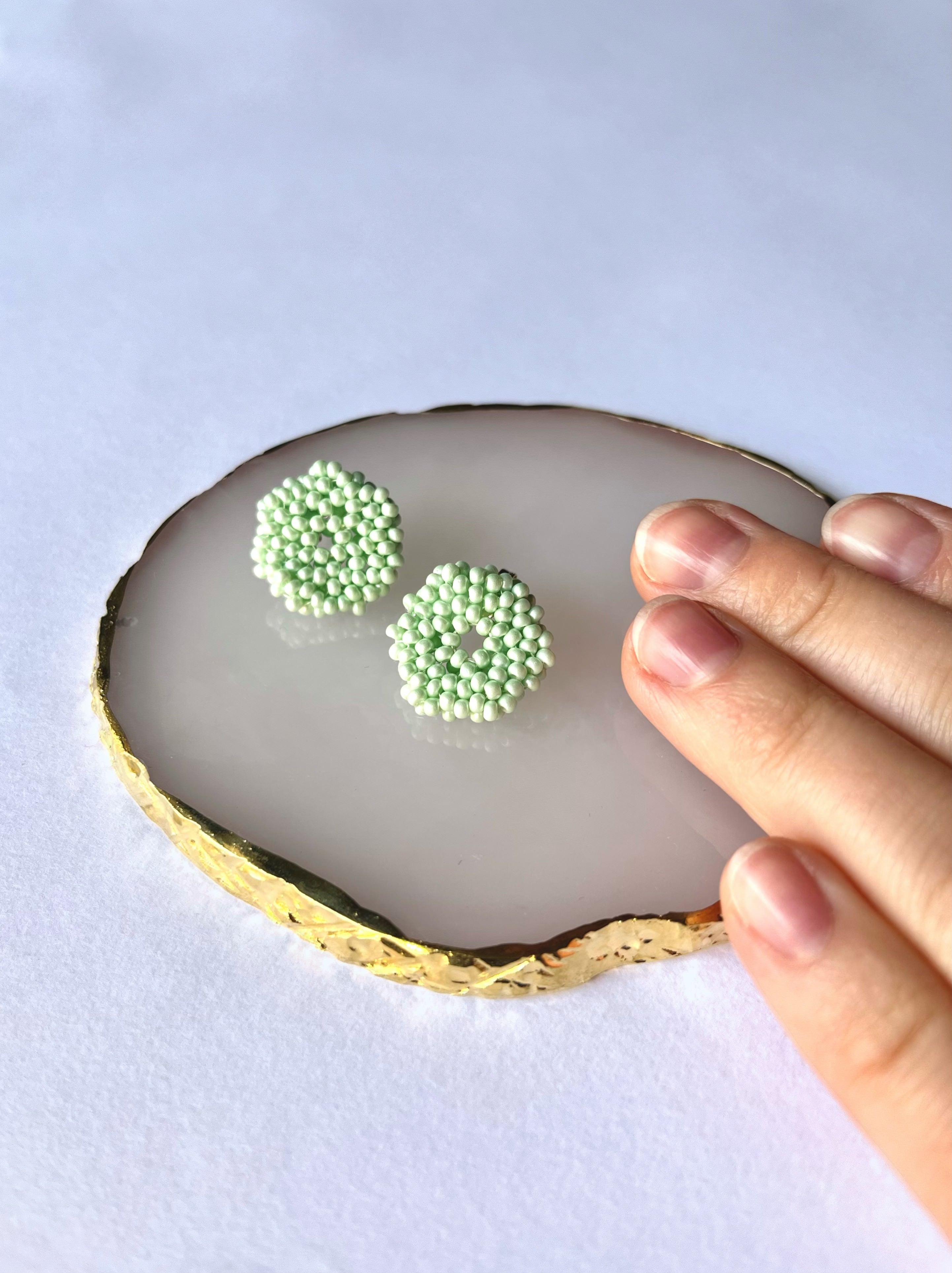 SILVER MOON | 3 colors | festive stud beaded earrings | silver, pink nude, blue turquoise