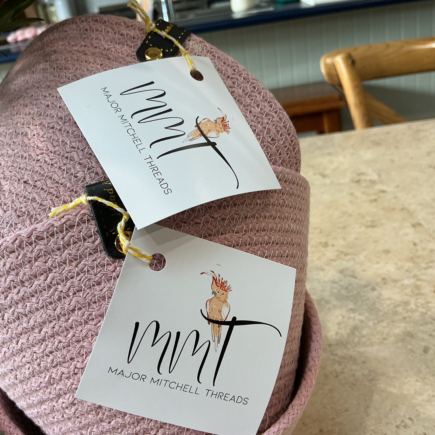 Dainty pink trinket basket, cotton rope