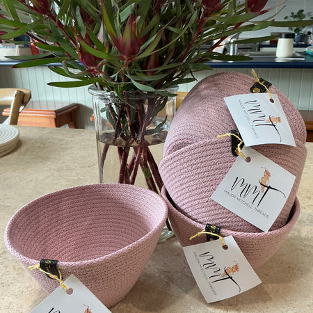 Dainty pink trinket basket, cotton rope