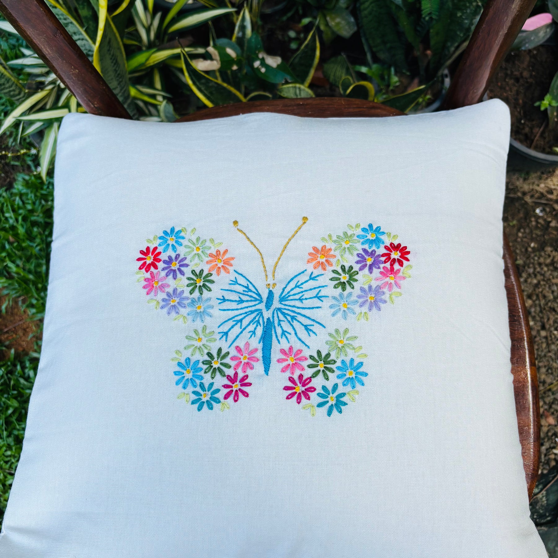 Butterfly Embroidered Vivid Color Cushion/Pillow Cover