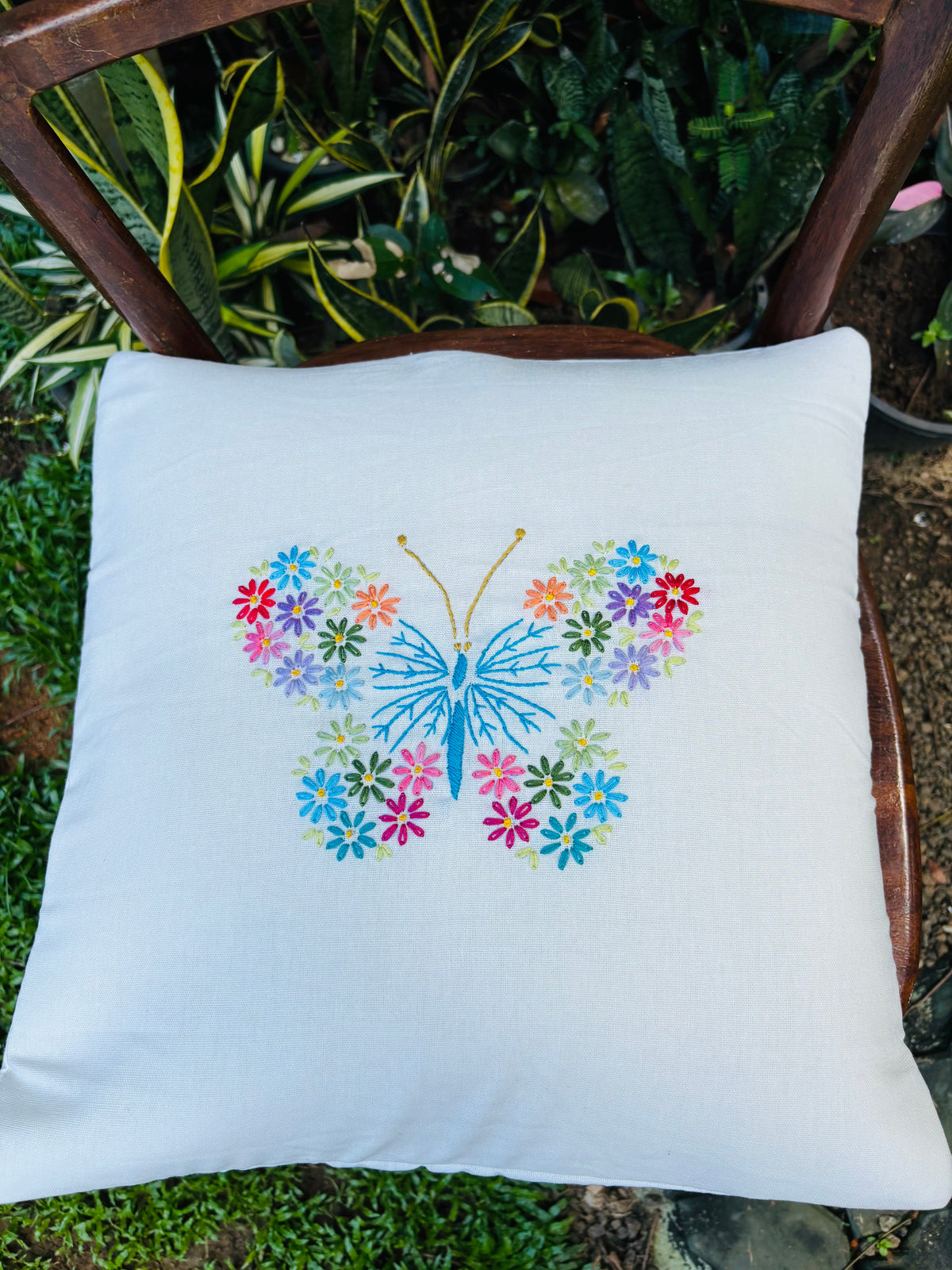 Butterfly Embroidered Vivid Color Cushion/Pillow Cover