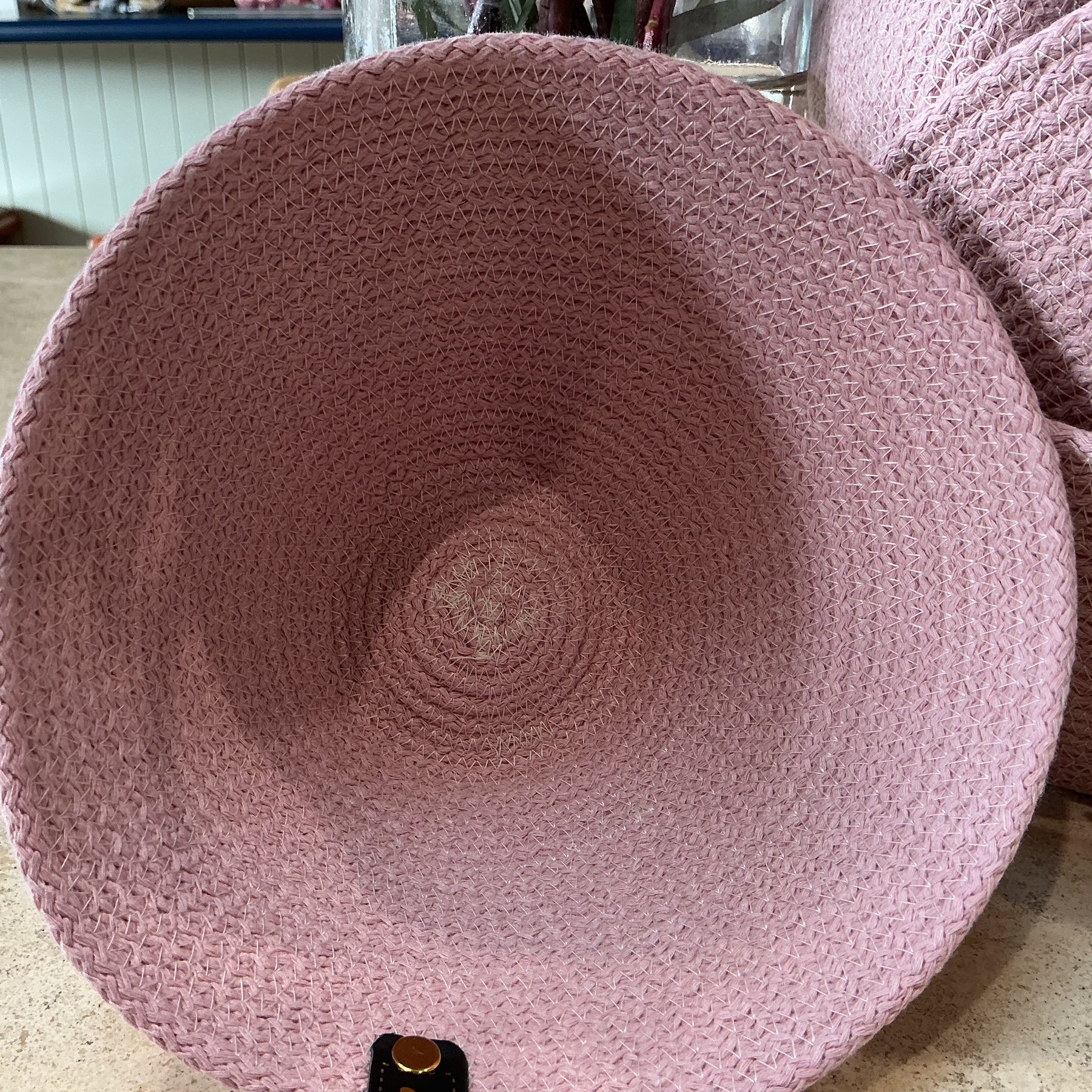Dainty pink trinket basket, cotton rope