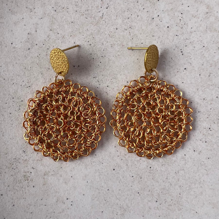 Luz del Sol (light of the sun) circle Peruvian wire earrings in gold and copper
