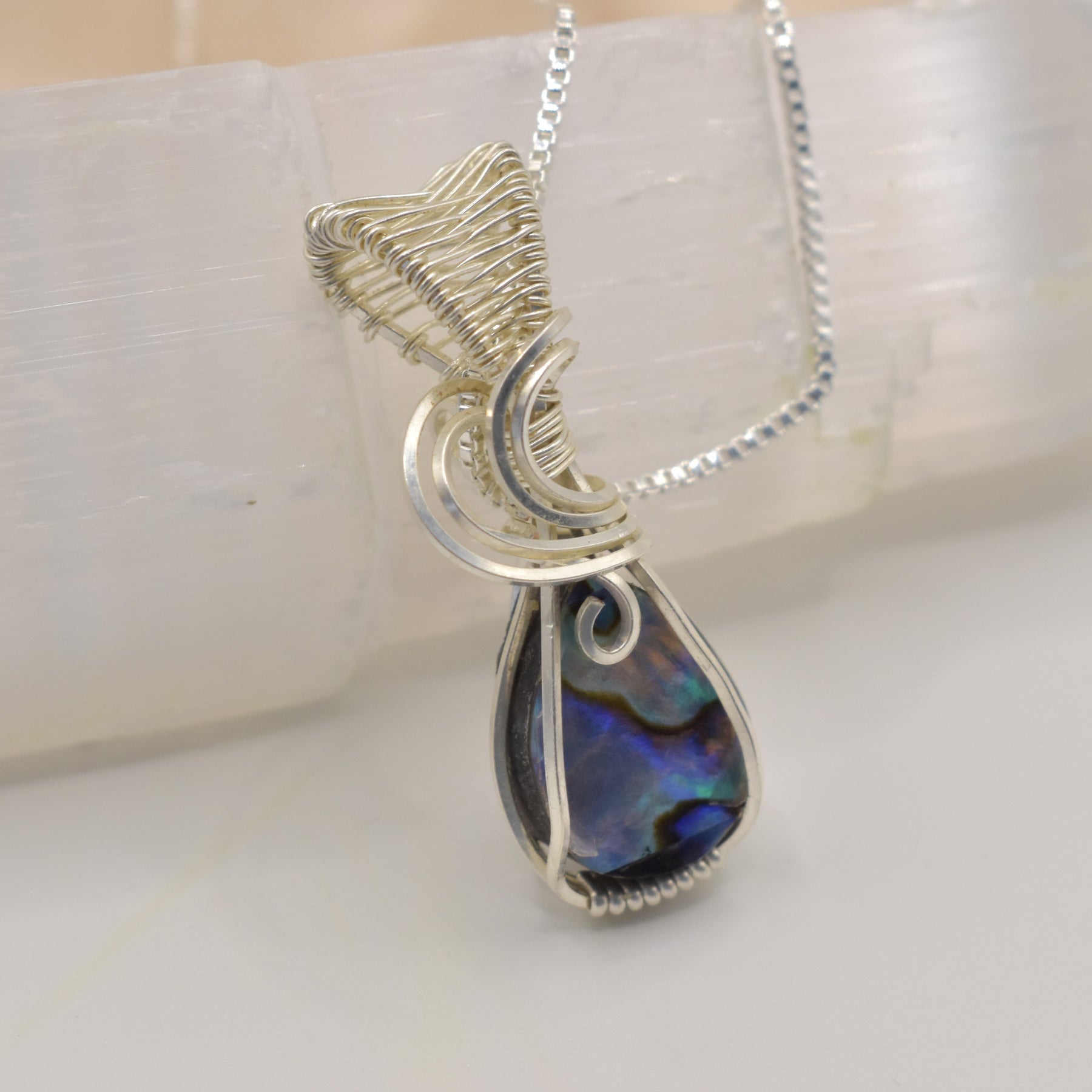 Handmade Wire-wrapped Abalone Doublet Necklace