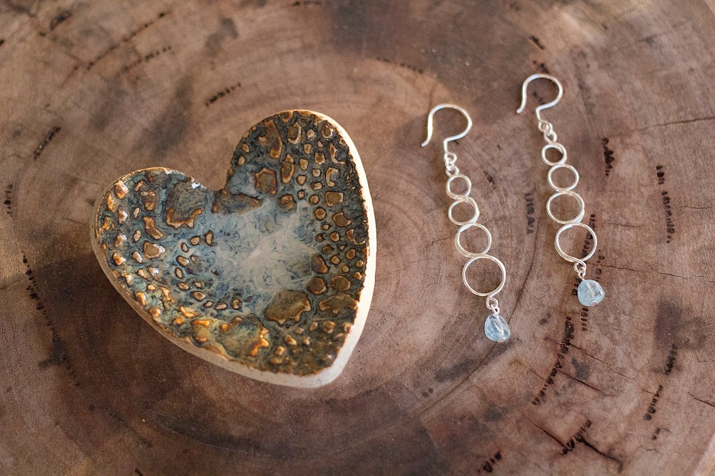 Natural Aquamarine Gemstone Silver Looped Earrings | Crystal Jewellery