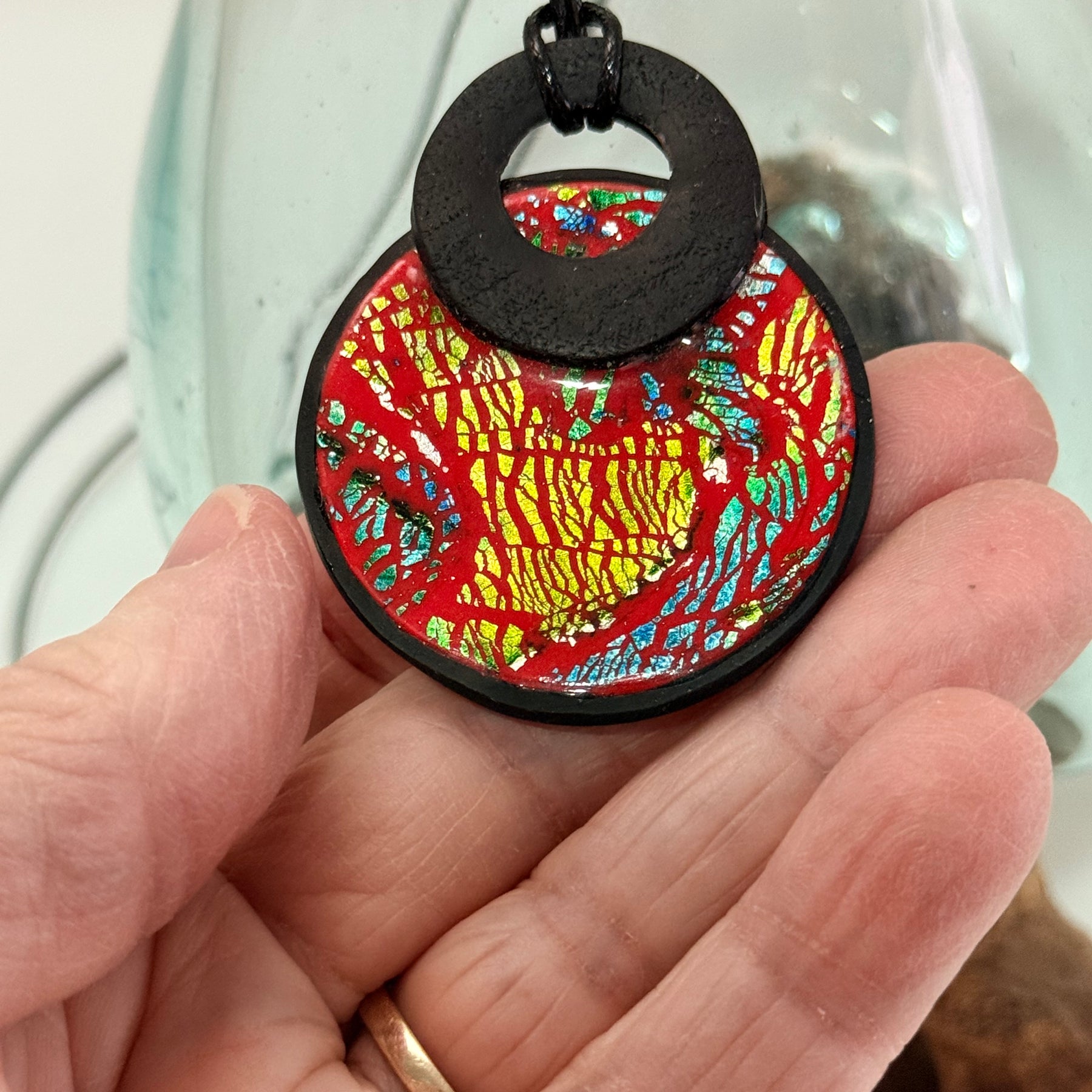 Cracked Foil Alcohol Ink Statement Pendant & Necklace