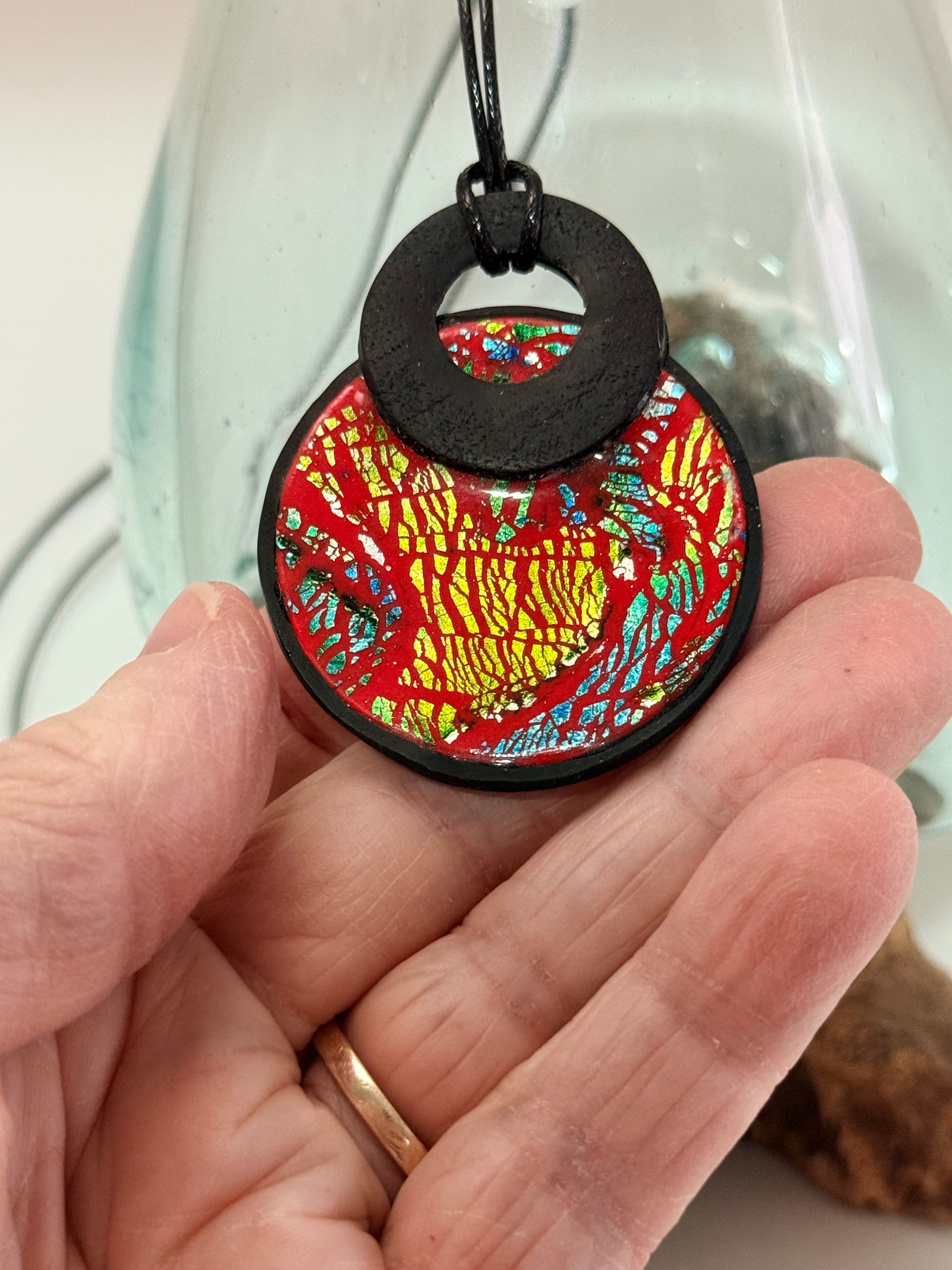 Cracked Foil Alcohol Ink Statement Pendant & Necklace