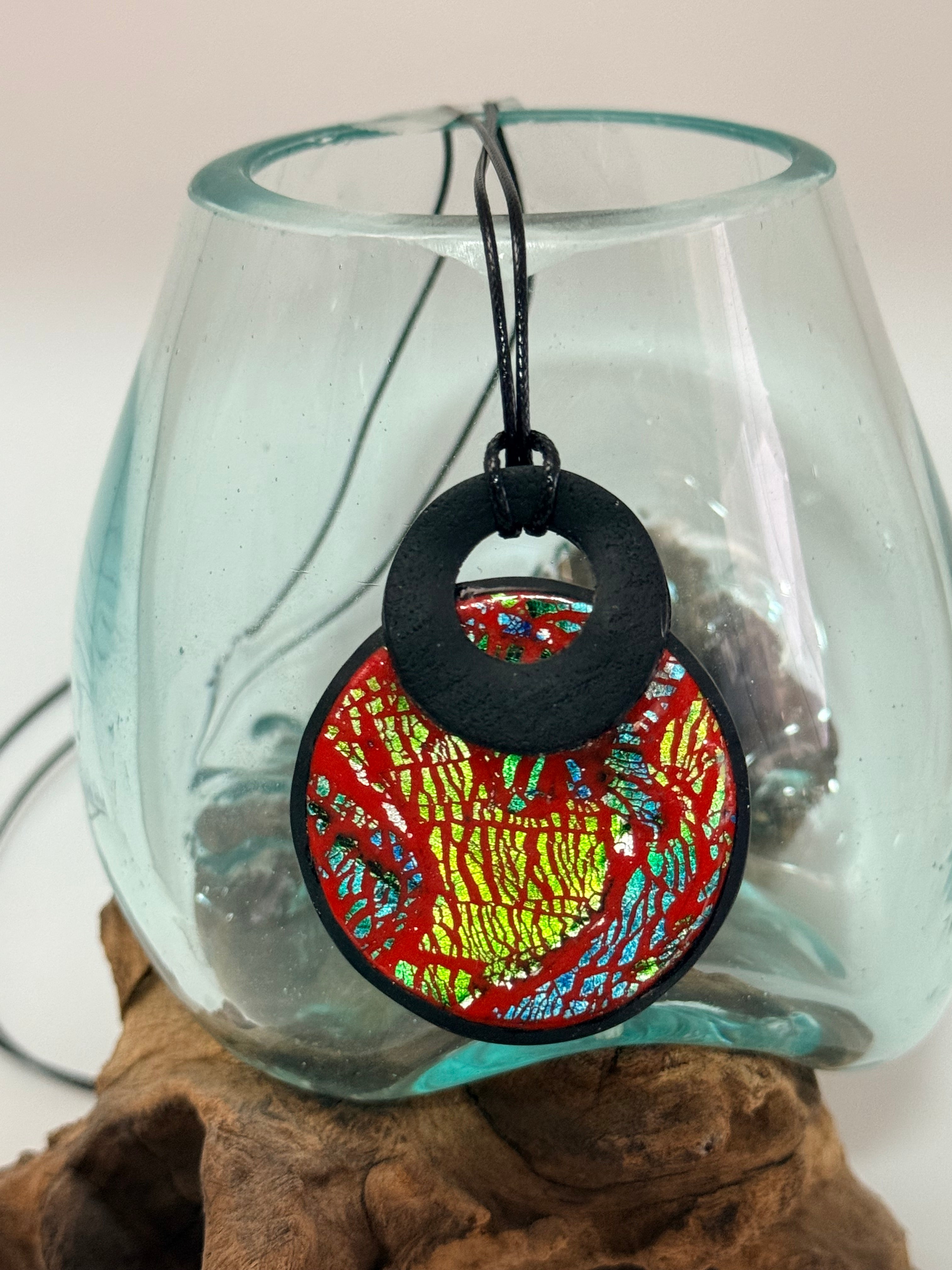 Cracked Foil Alcohol Ink Statement Pendant & Necklace