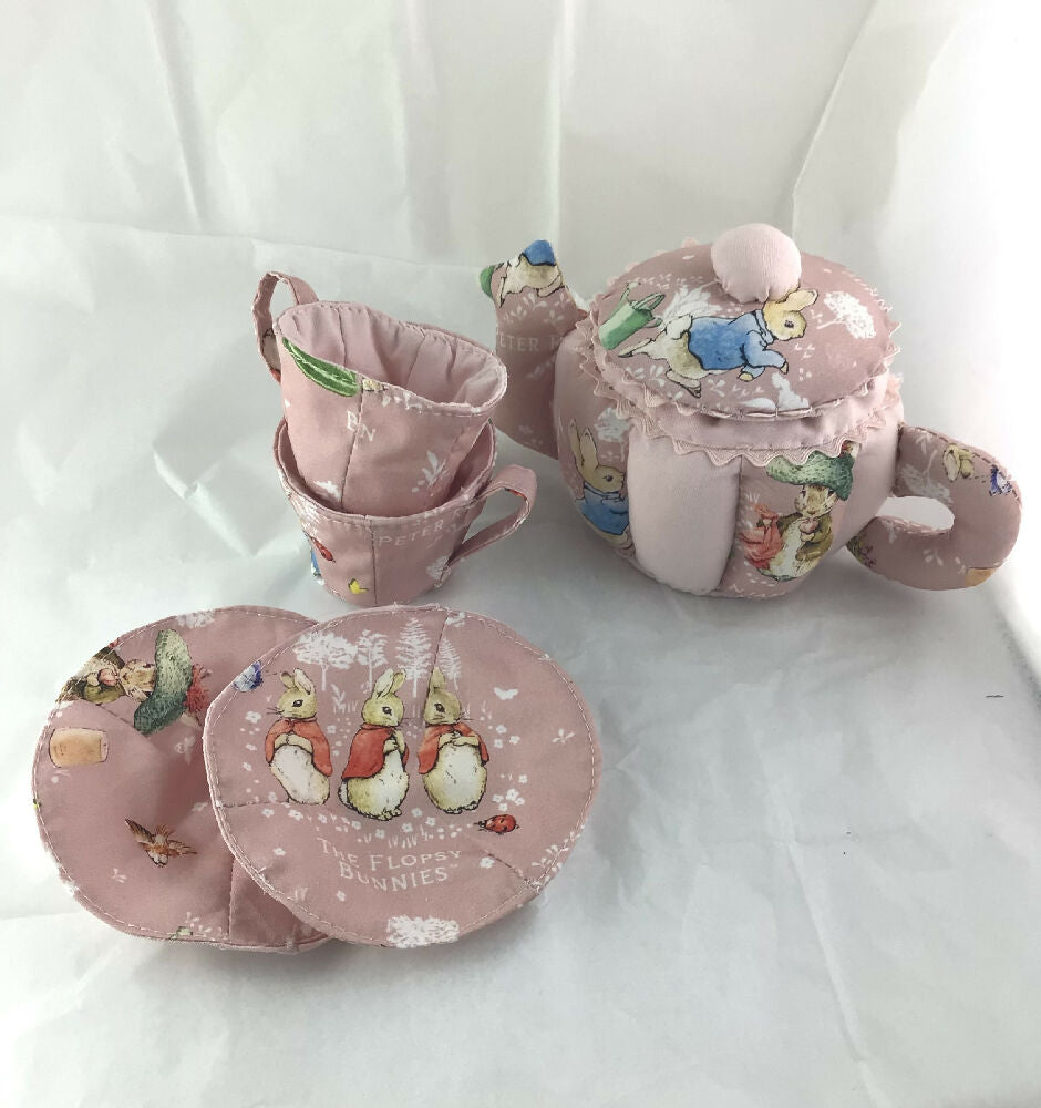 My First Teaset, fabric Teaset Peter Rabbit pink print