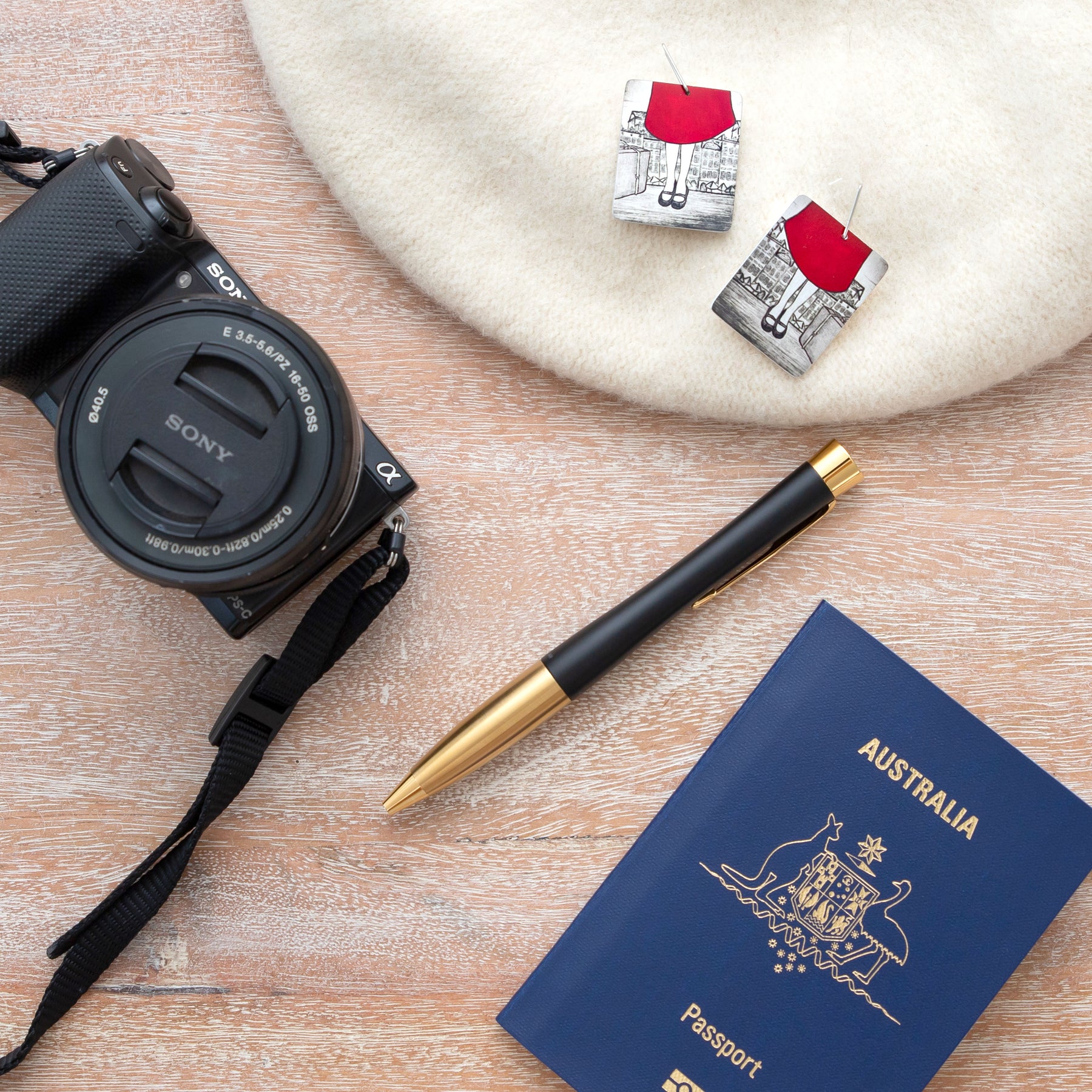 Travel Girl with cityscape Earrings