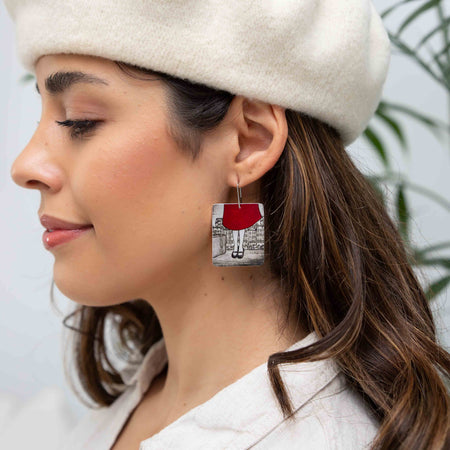 Travel Girl with cityscape Earrings