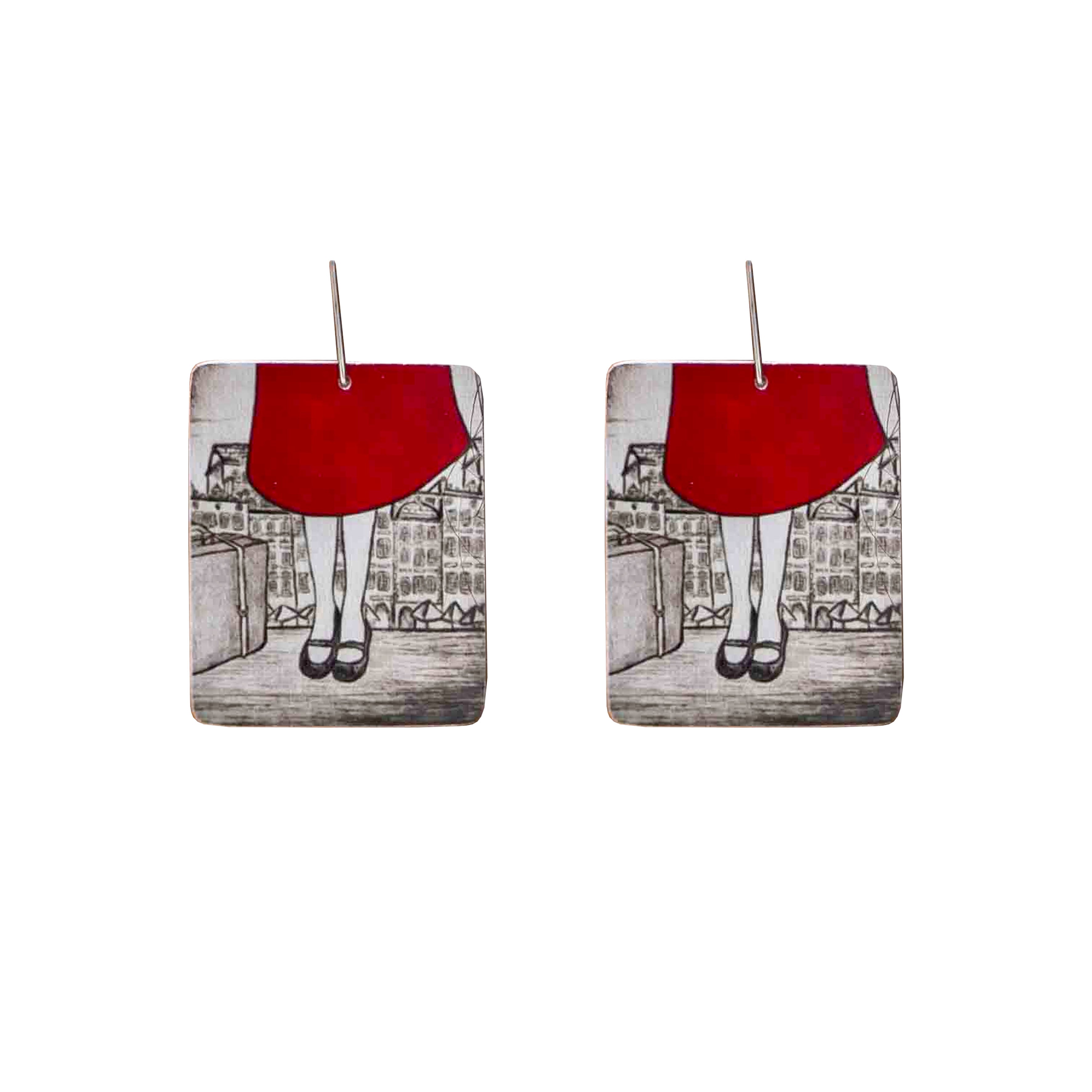 Travel Girl with cityscape Earrings