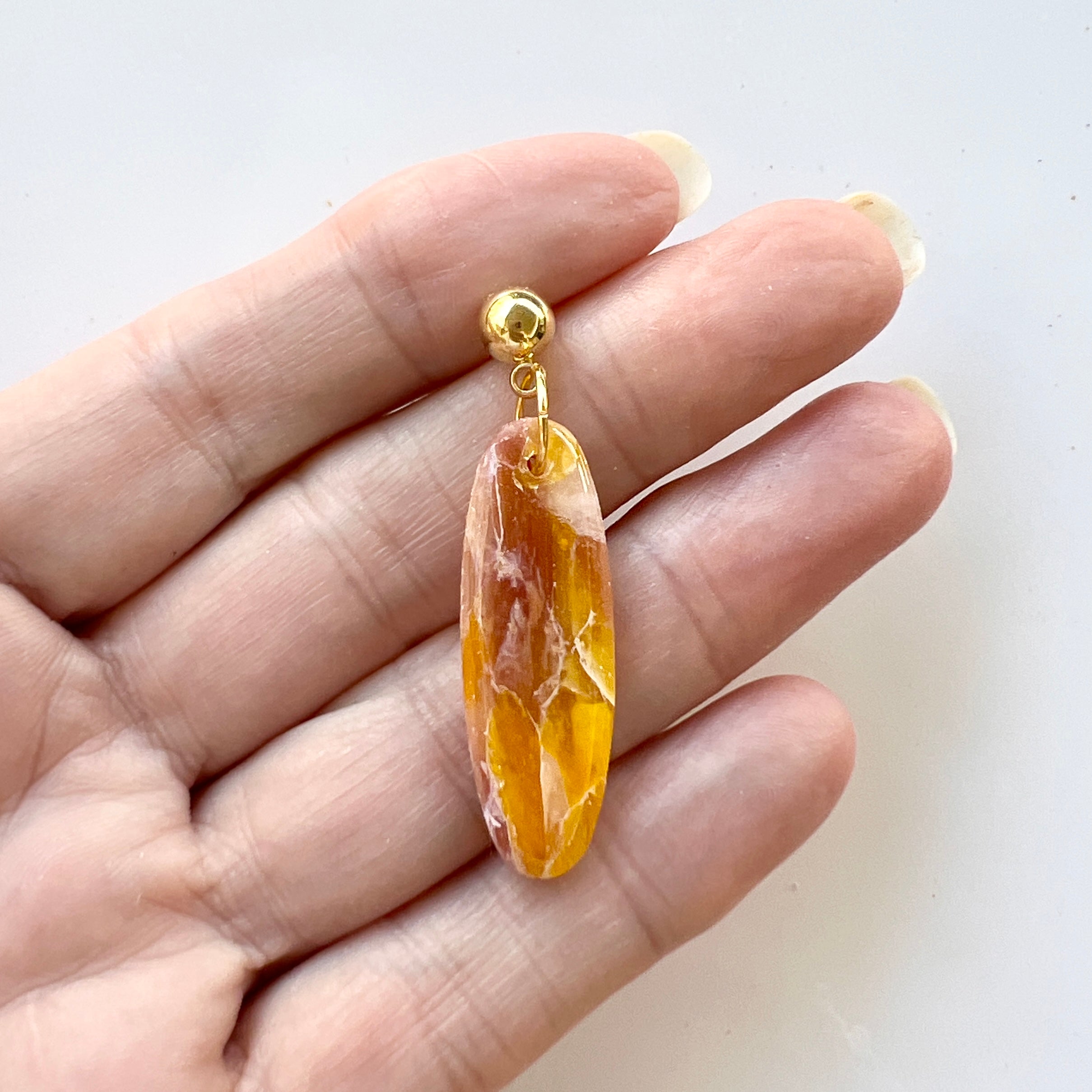 Earrings~Faux Crystal~Orange Calcite~Dangles~One of a Kind