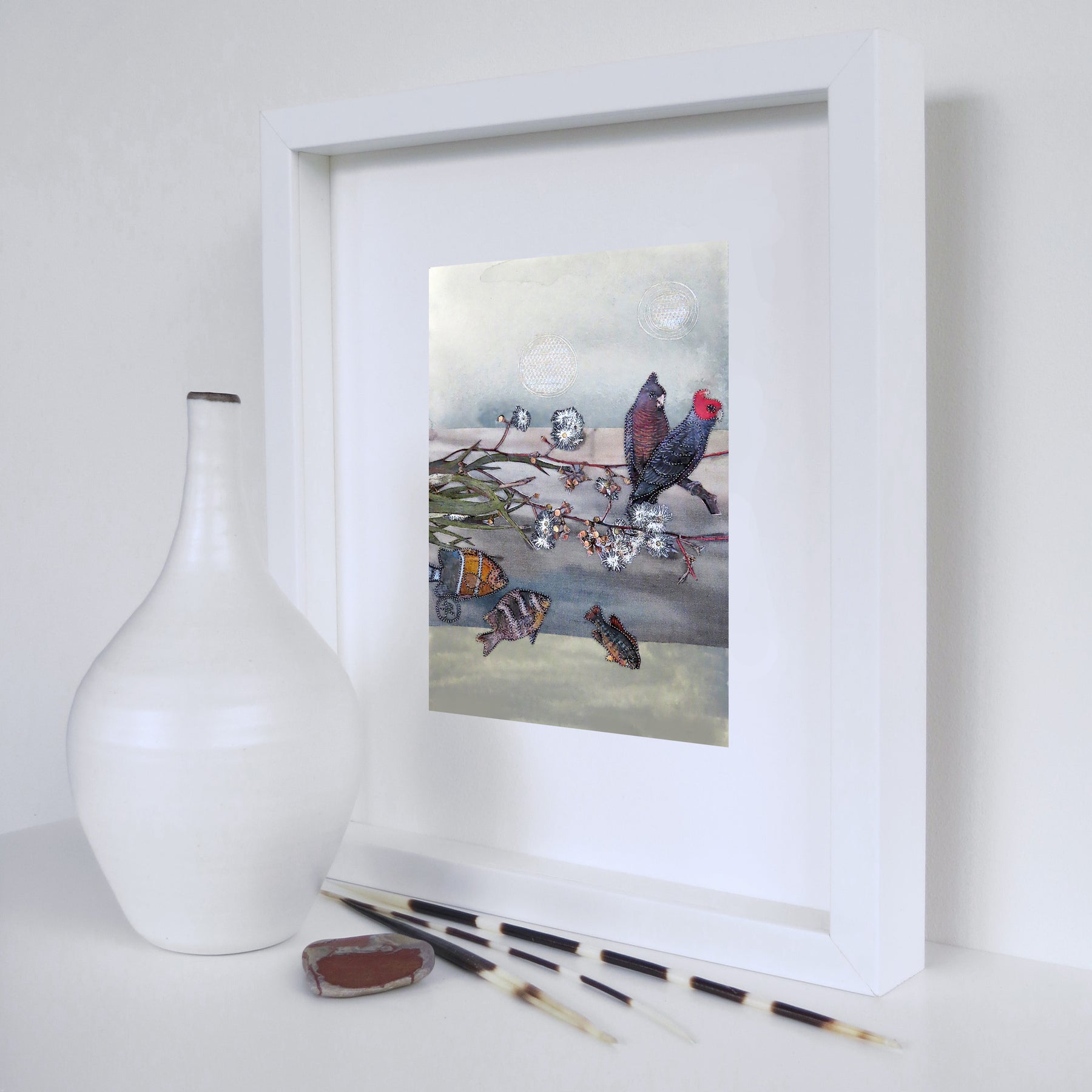 Original Art Riverside - Australian Native Birds Blossoms Collage