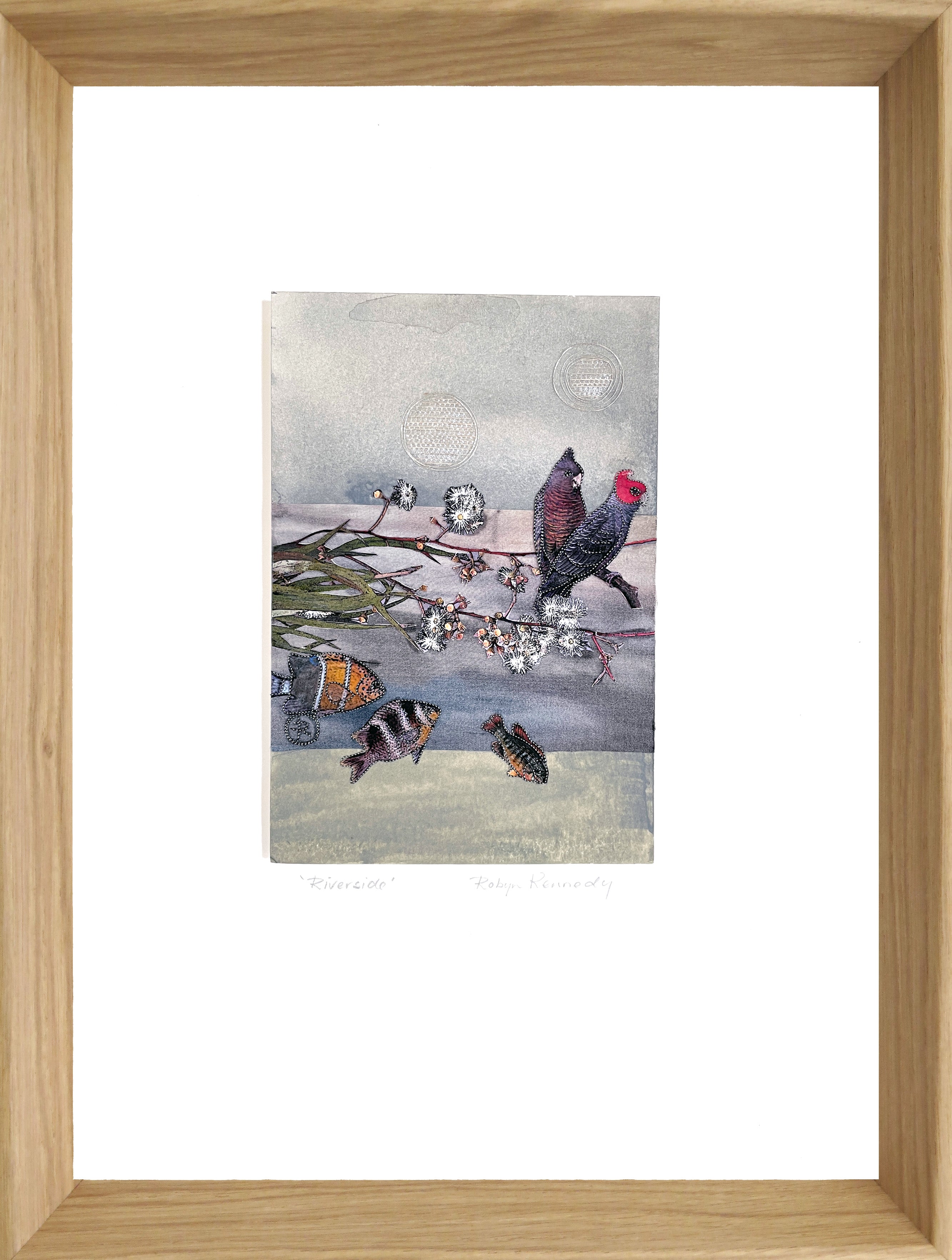 Original Art Riverside - Australian Native Birds Blossoms Collage