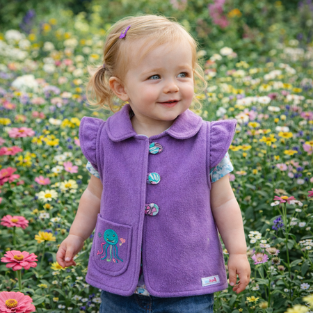 Girls Upcycled Blanket Vests with Hand Embroidered Pockets