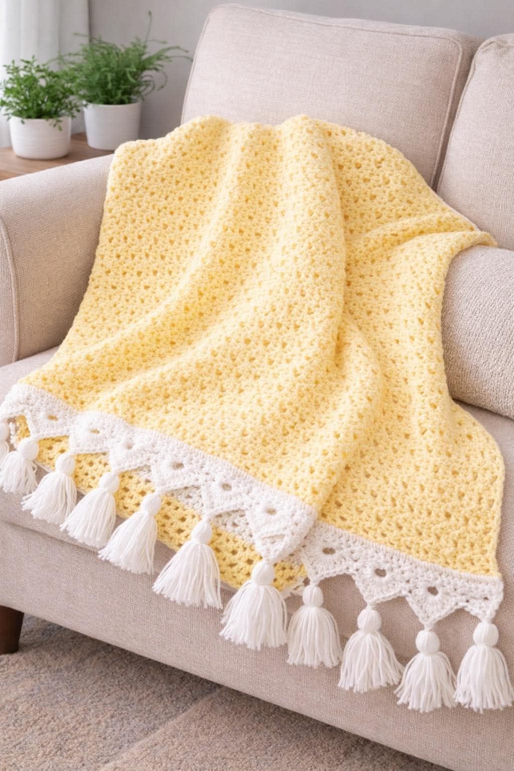 Soft Large Crochet Blanket with Tassels - Made to Order