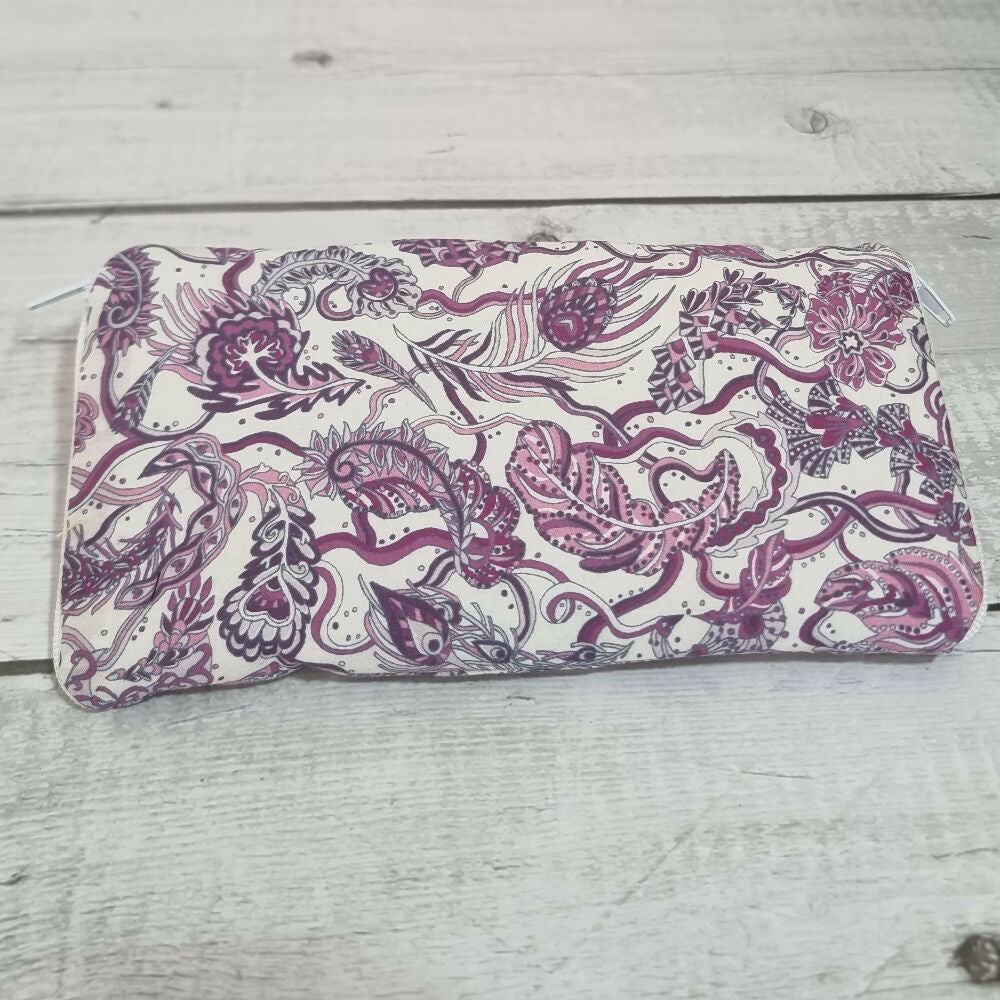 Upcycled double glasses pouch - purple feathers