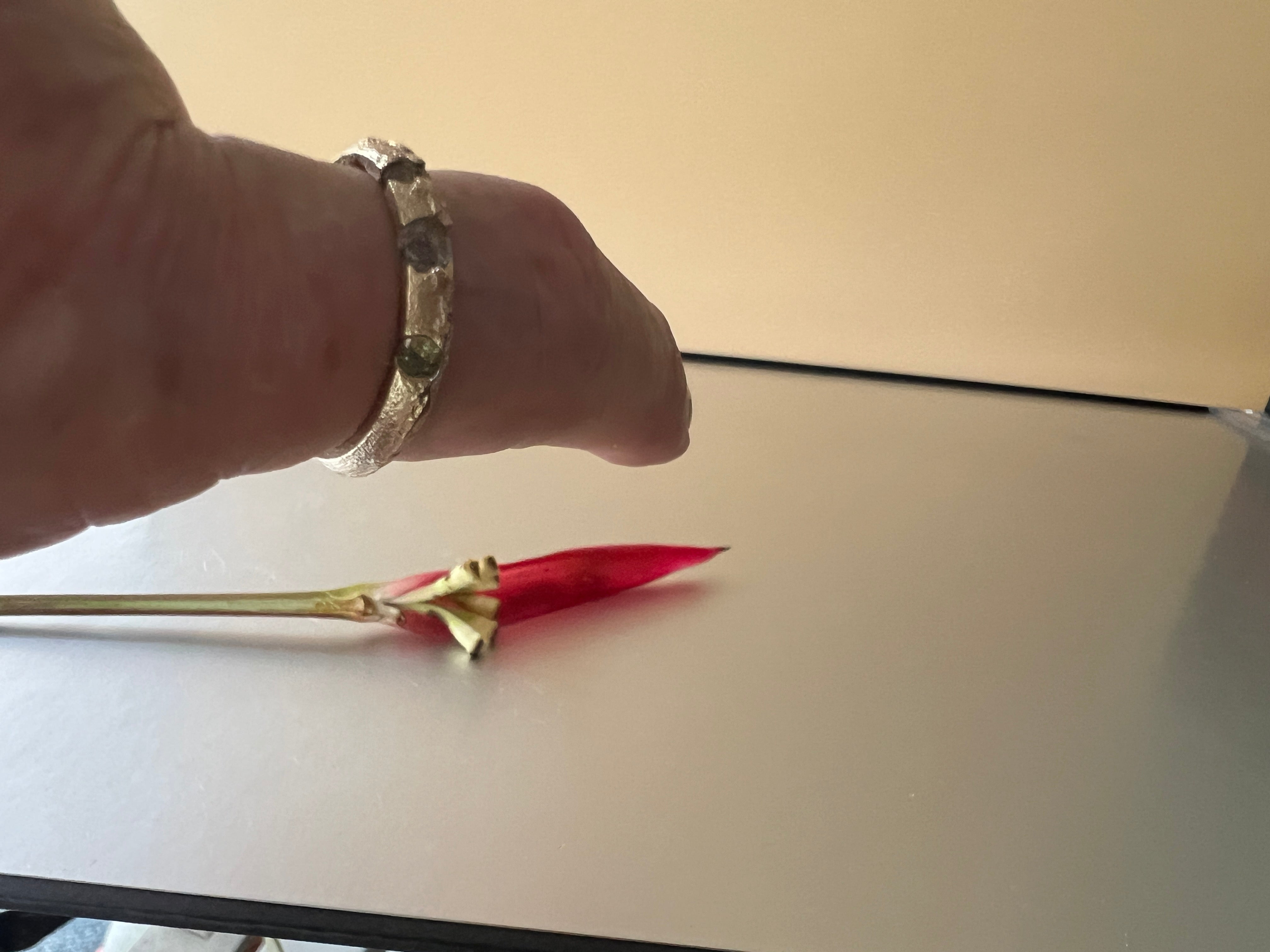 “Coastal Grass” - 9ct recycled gold ring (Size “R”) with Queensland Sapphires & Topaz