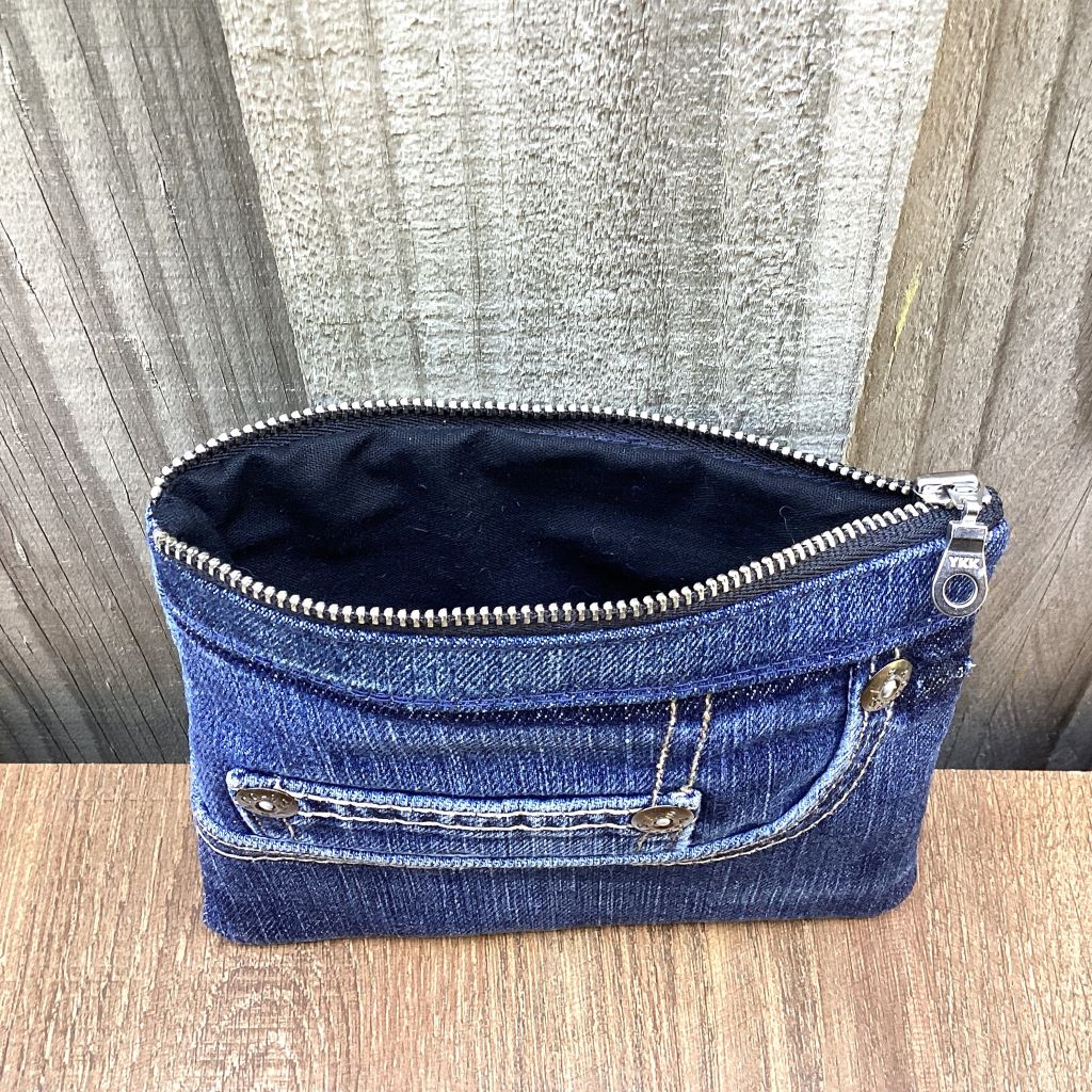 Small Upcycled Denim Coin Purse – Silver Rivets
