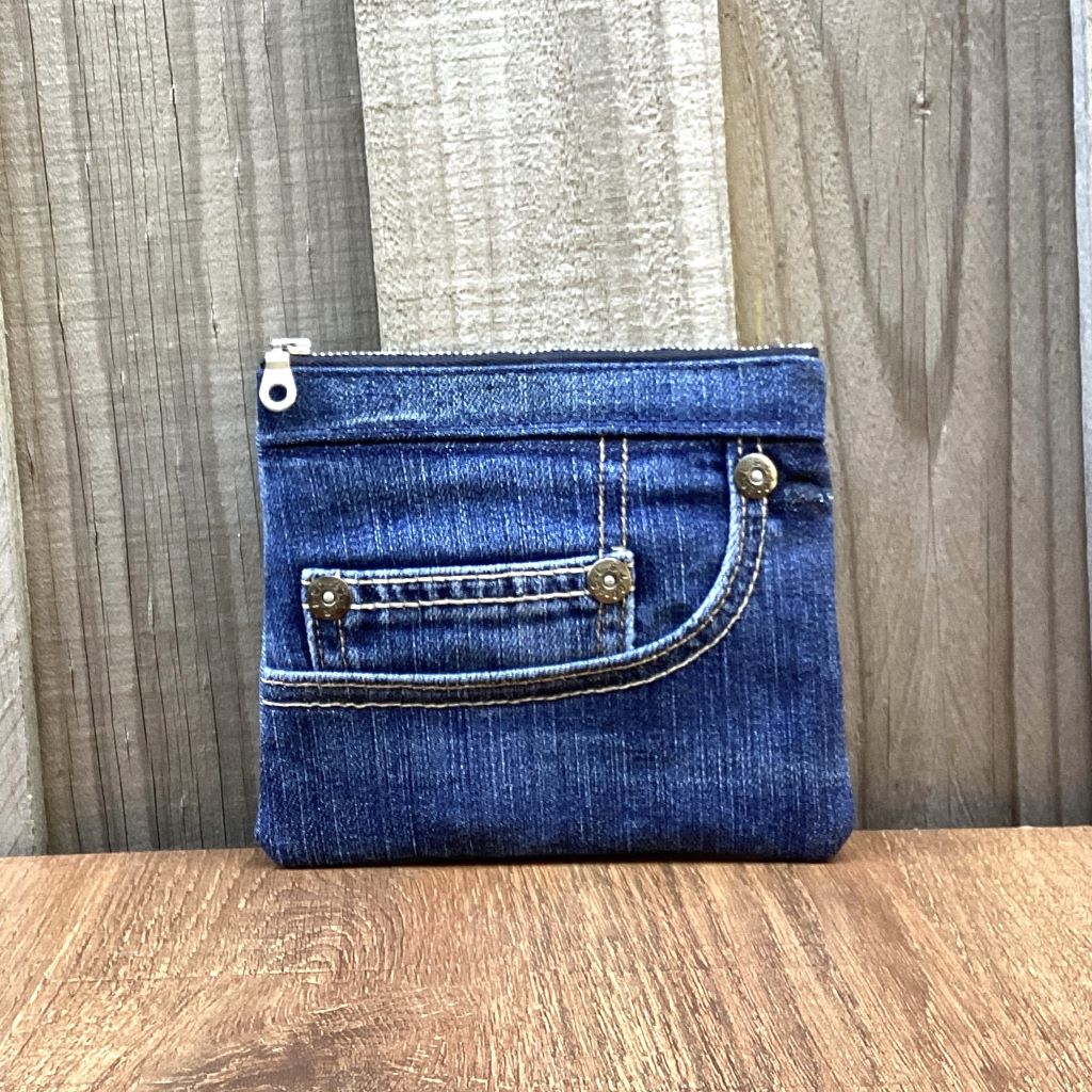 Small Upcycled Denim Coin Purse – Silver Rivets