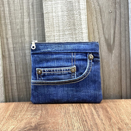 Small Upcycled Denim Coin Purse – Silver Rivets