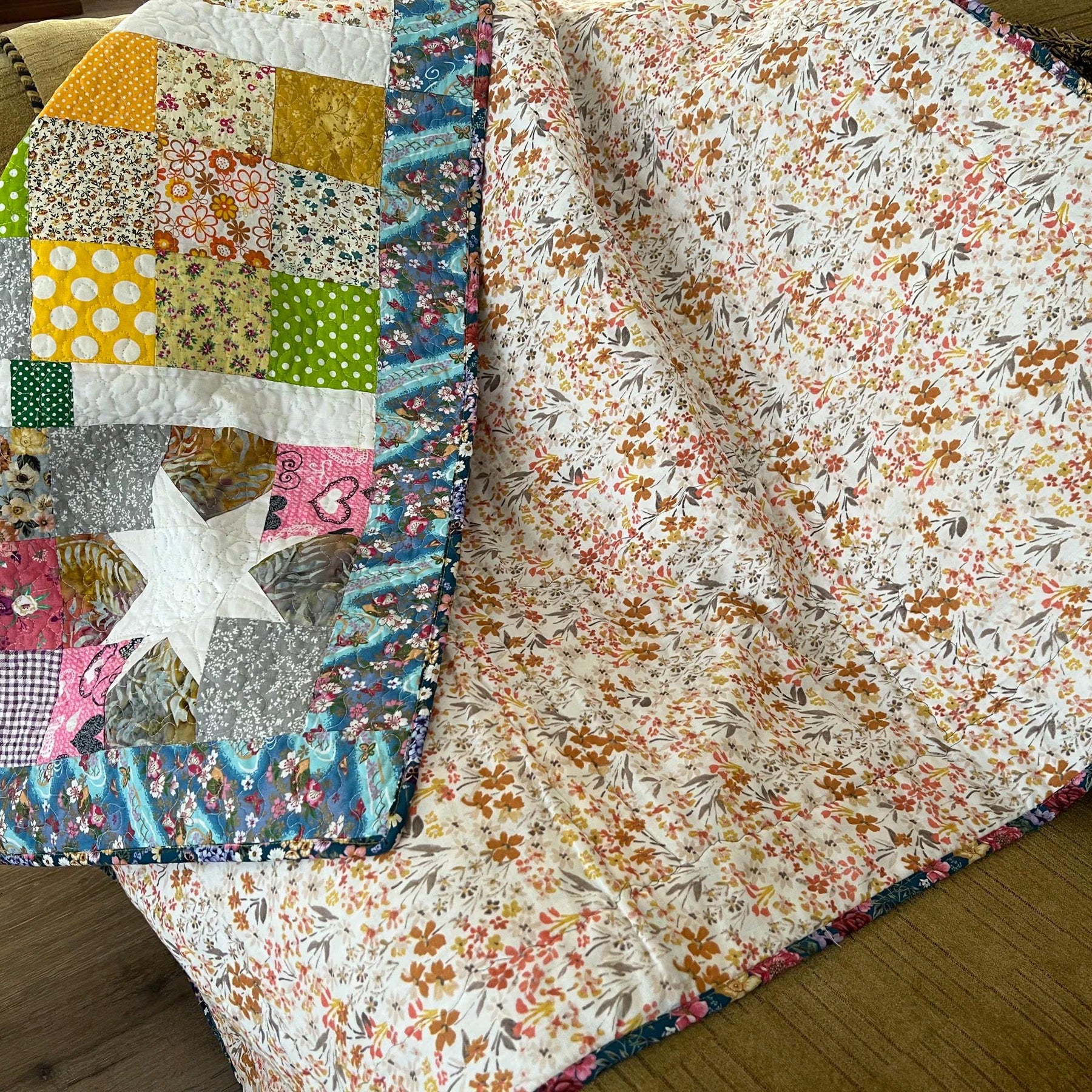 Handmade Organic Cotton Baby Quilt: Heirloom Nursery Blanket, for Baby Boy or Baby girl