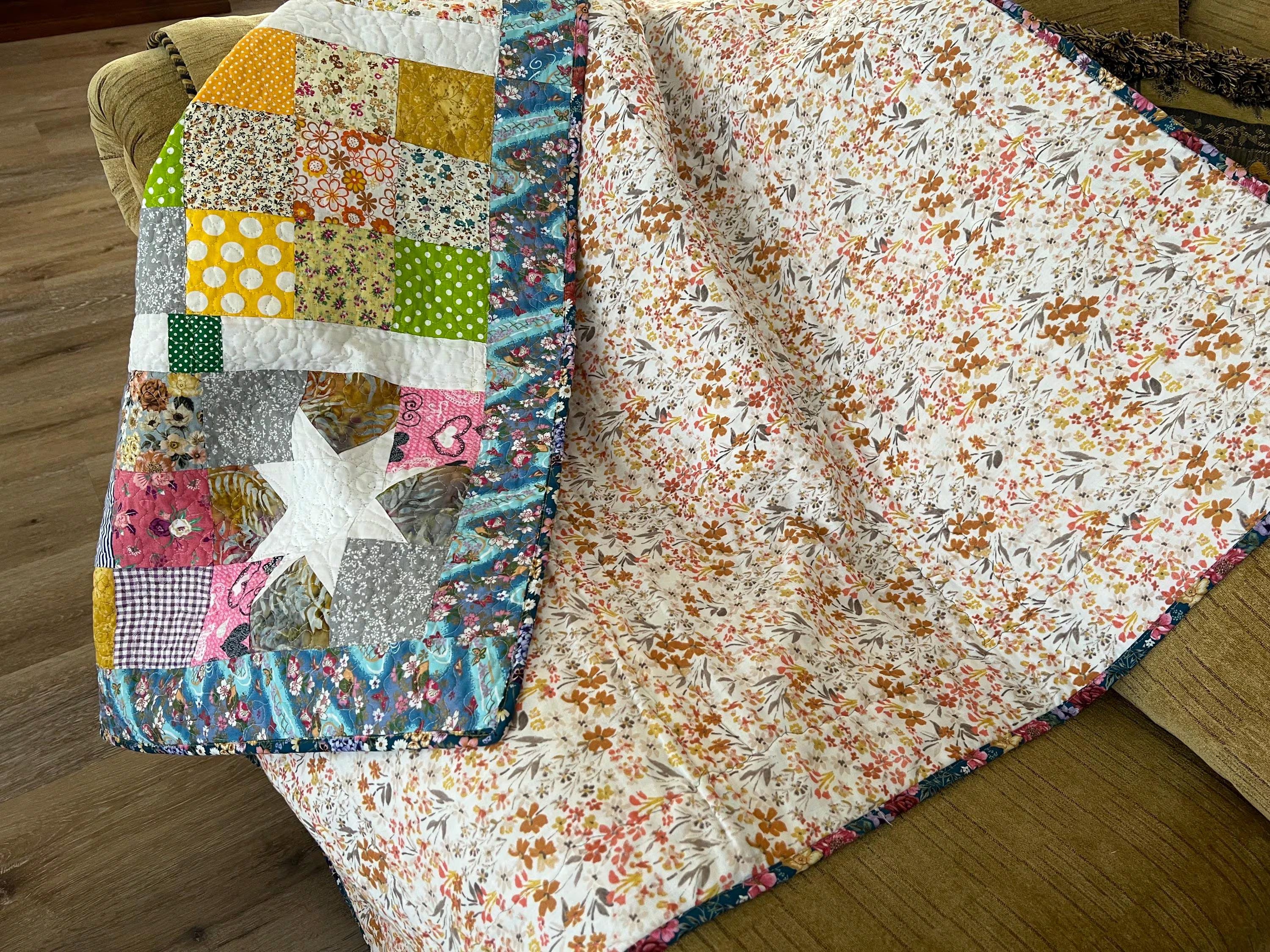 Handmade Organic Cotton Baby Quilt: Heirloom Nursery Blanket, for Baby Boy or Baby girl
