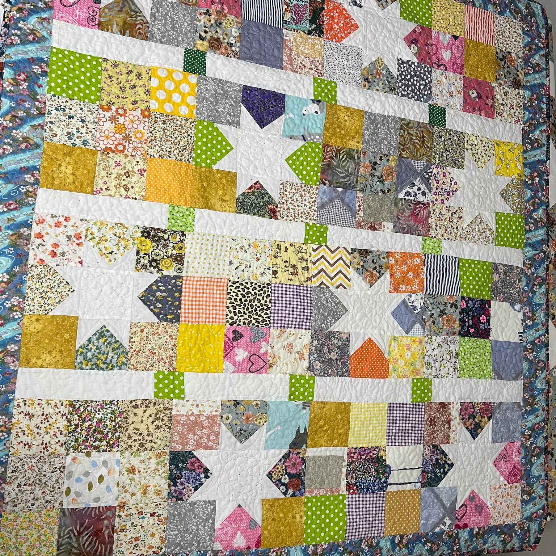 Handmade Organic Cotton Baby Quilt: Heirloom Nursery Blanket, for Baby Boy or Baby girl