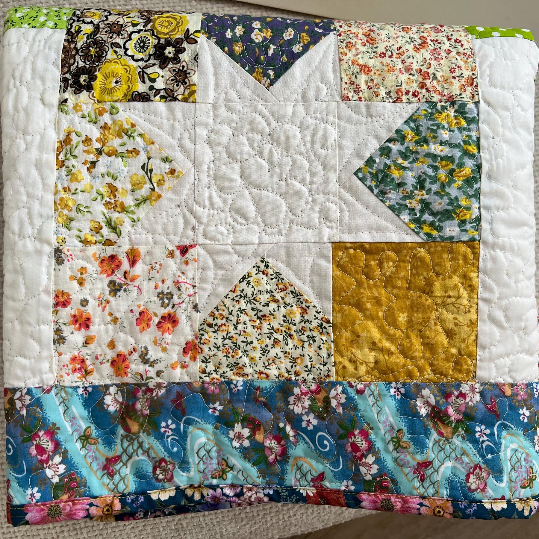 Handmade Organic Cotton Baby Quilt: Heirloom Nursery Blanket, for Baby Boy or Baby girl