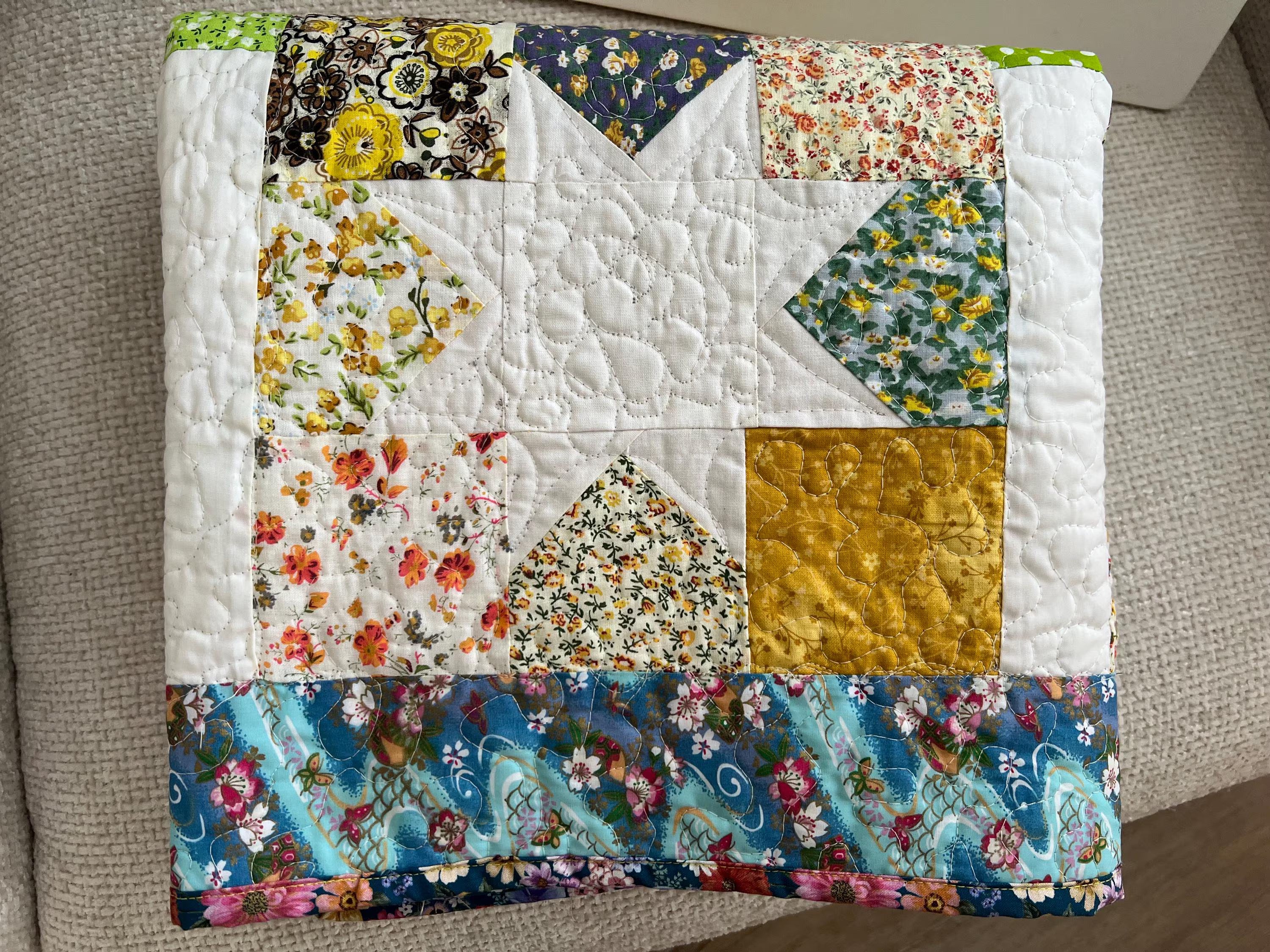 Handmade Organic Cotton Baby Quilt: Heirloom Nursery Blanket, for Baby Boy or Baby girl