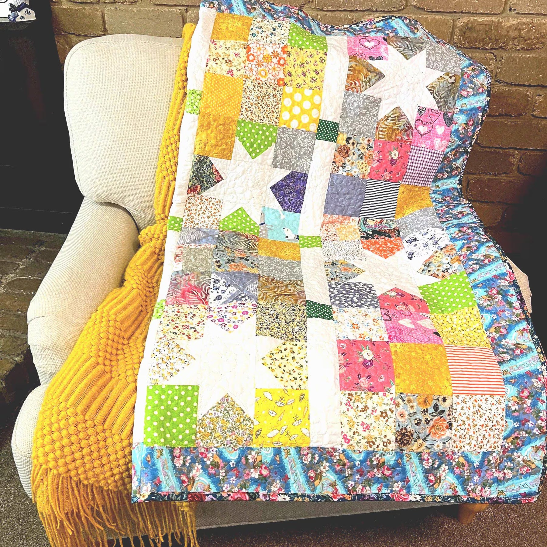 Handmade Organic Cotton Baby Quilt: Heirloom Nursery Blanket, for Baby Boy or Baby girl