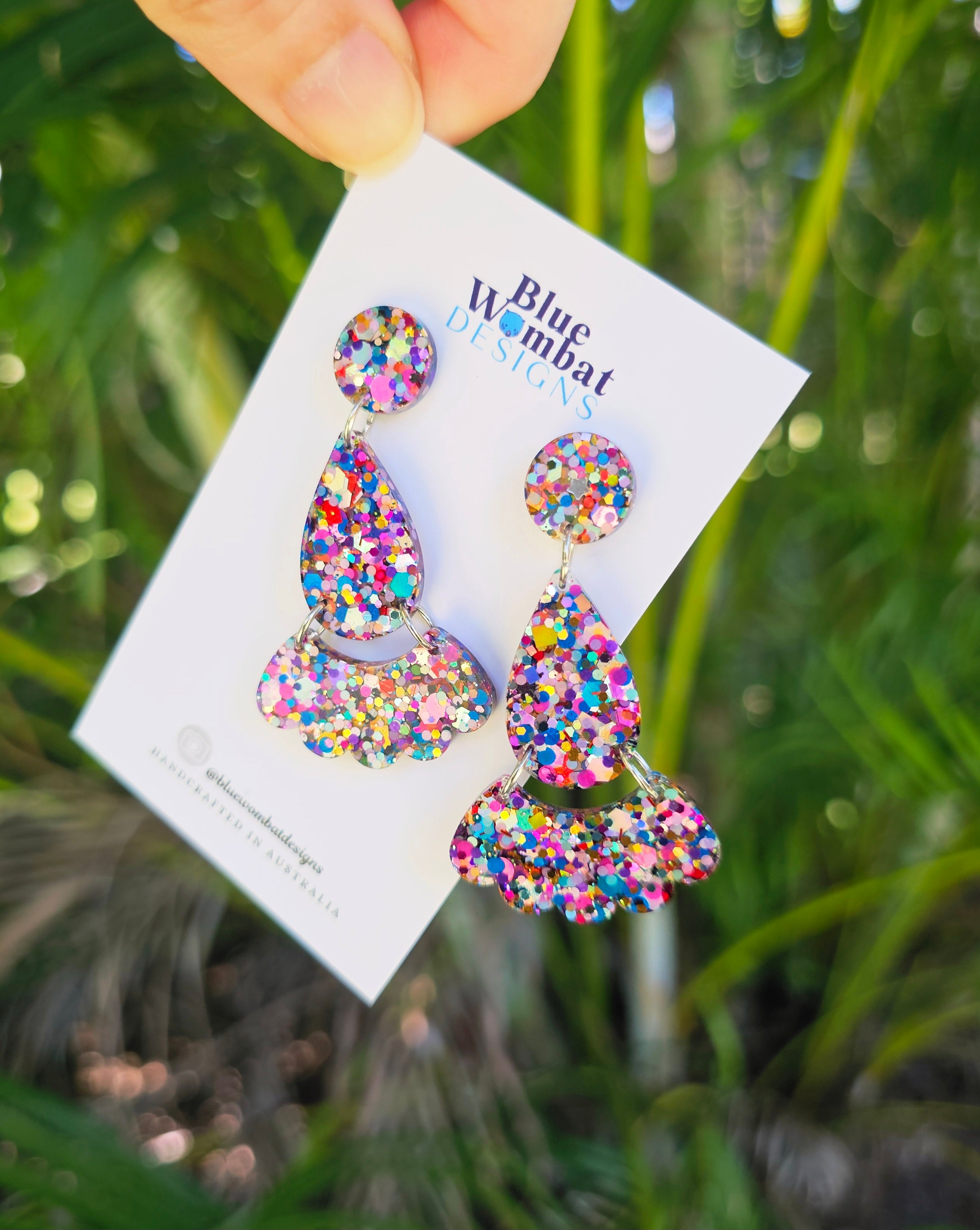 Colourful Glitter Resin Dangle Statement Earrings