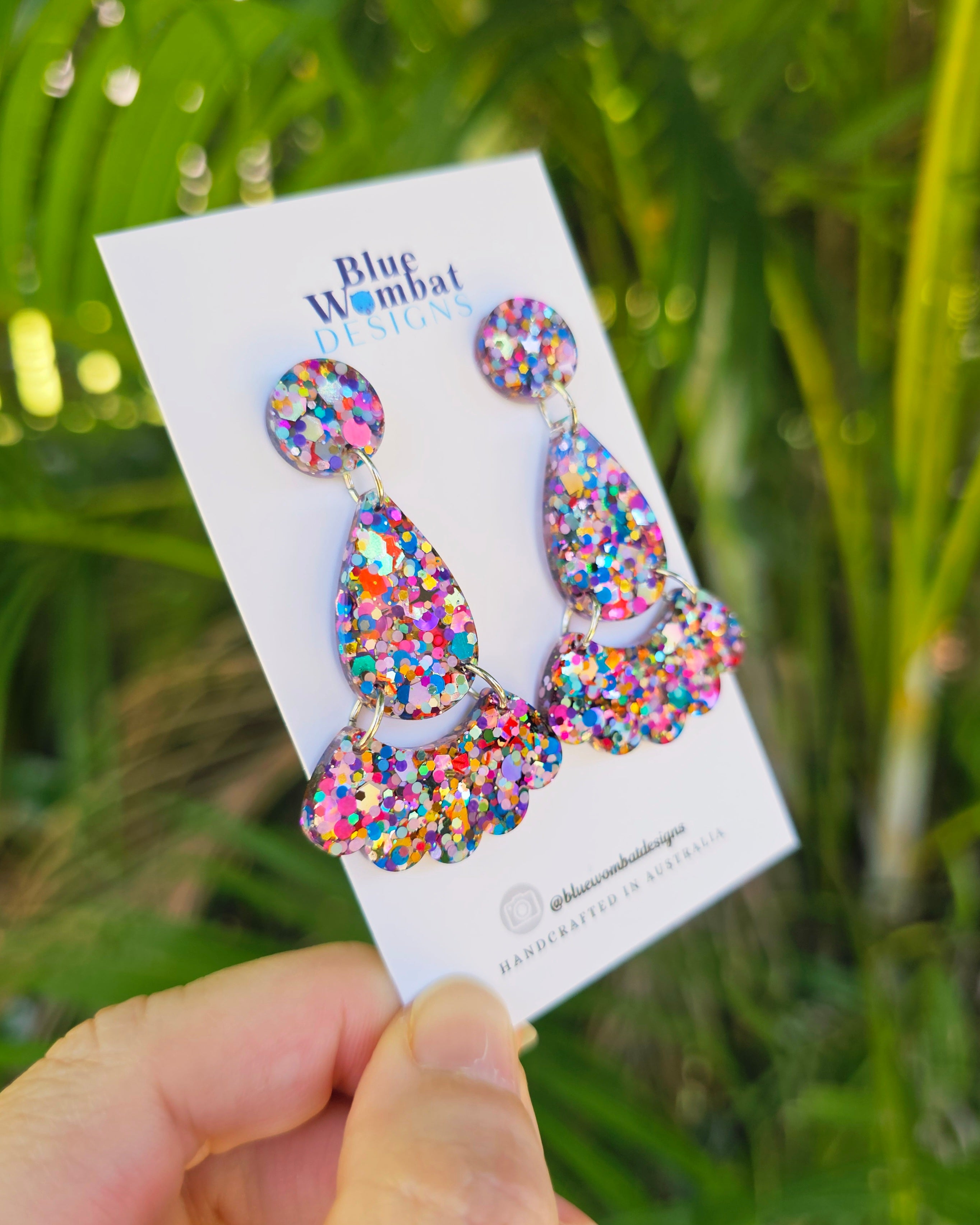 Colourful Glitter Resin Dangle Statement Earrings