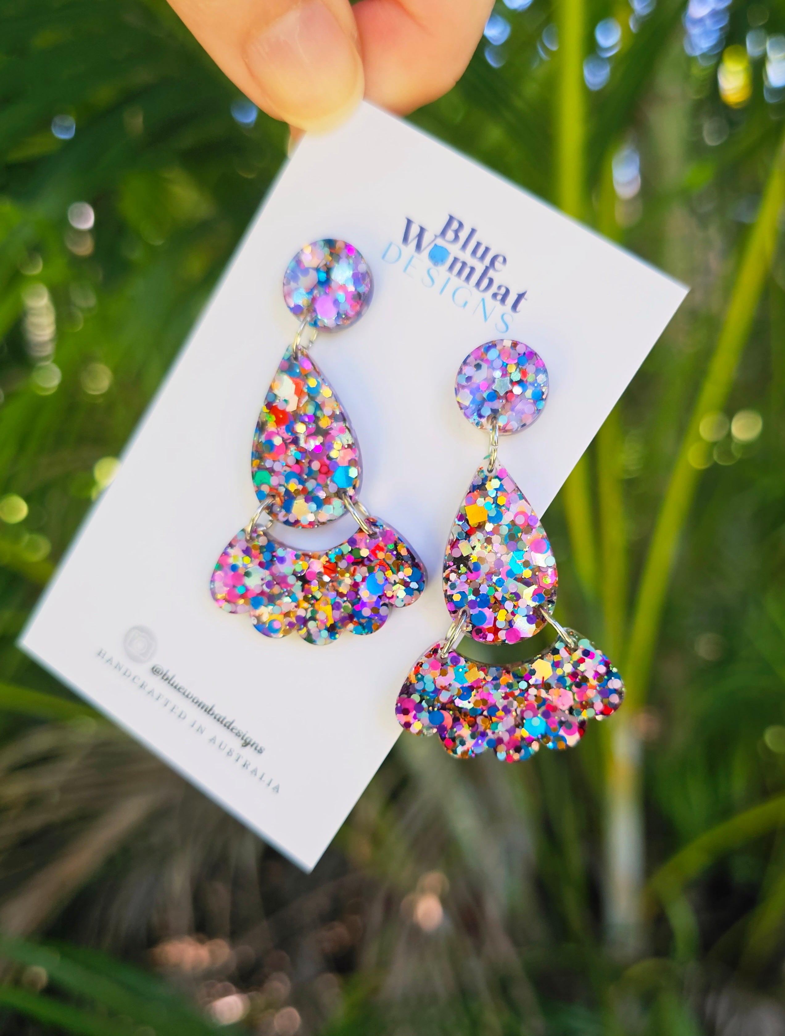 Colourful Glitter Resin Dangle Statement Earrings