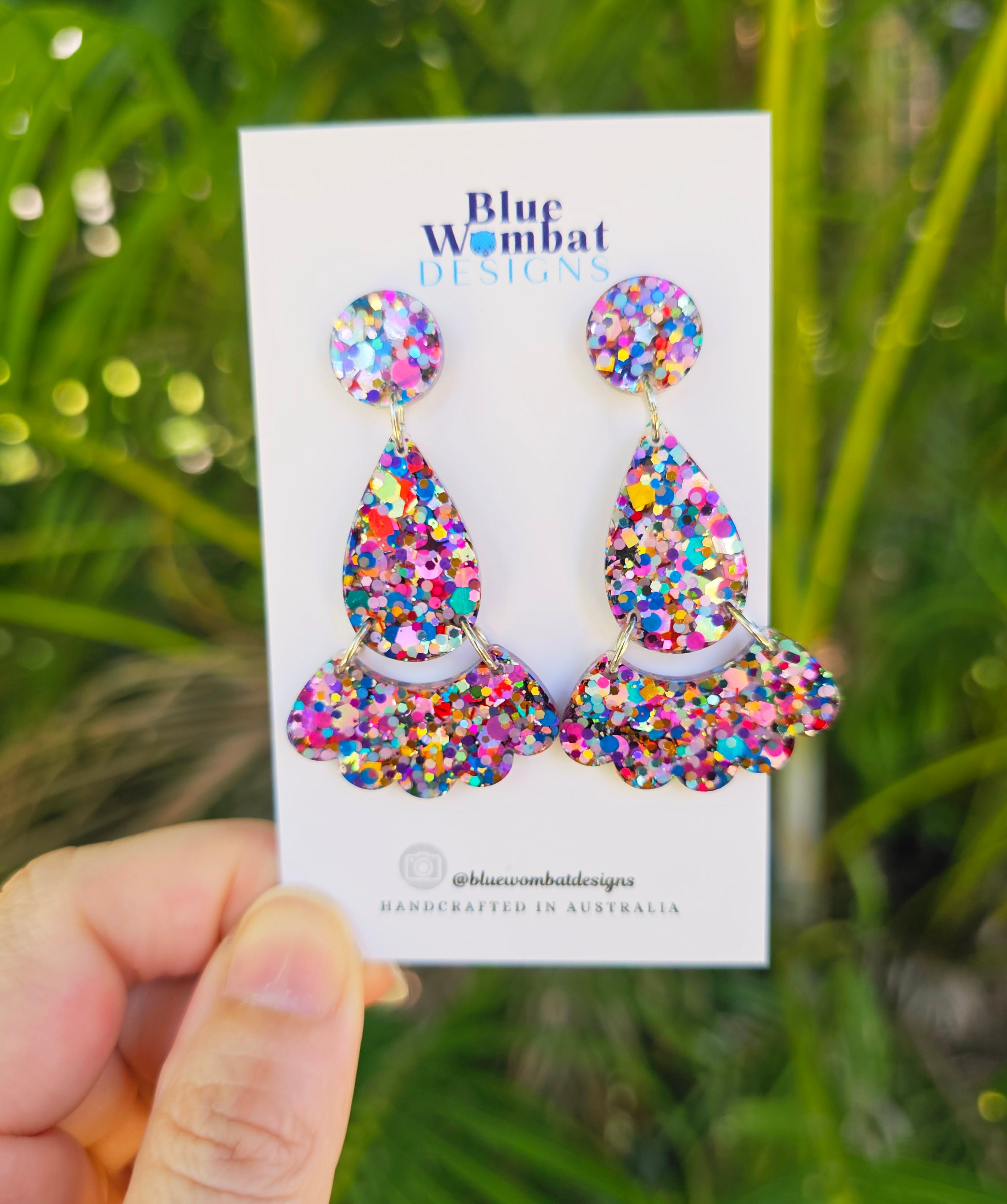 Colourful Glitter Resin Dangle Statement Earrings