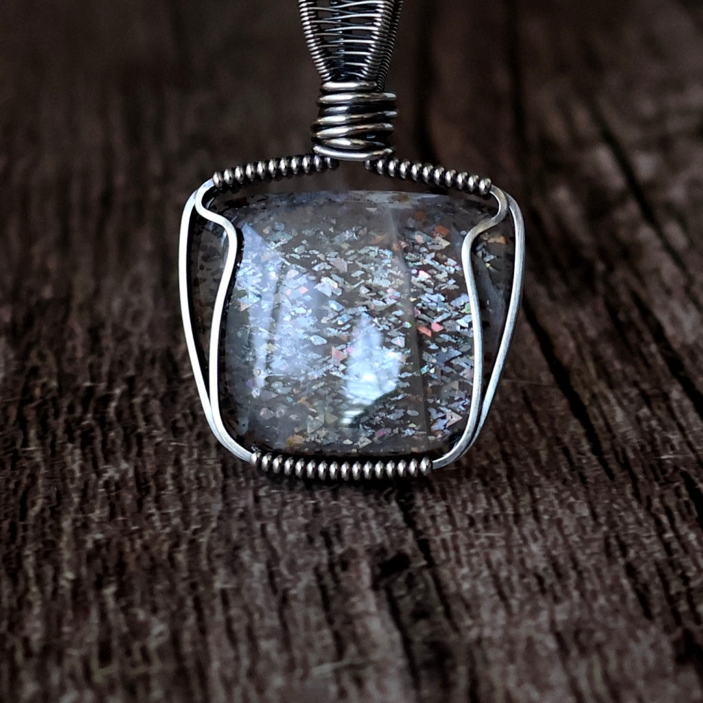 Sterling Silver Rainbow Lattice Sunstone Pendant ~ Talisman of Abundant Blessings