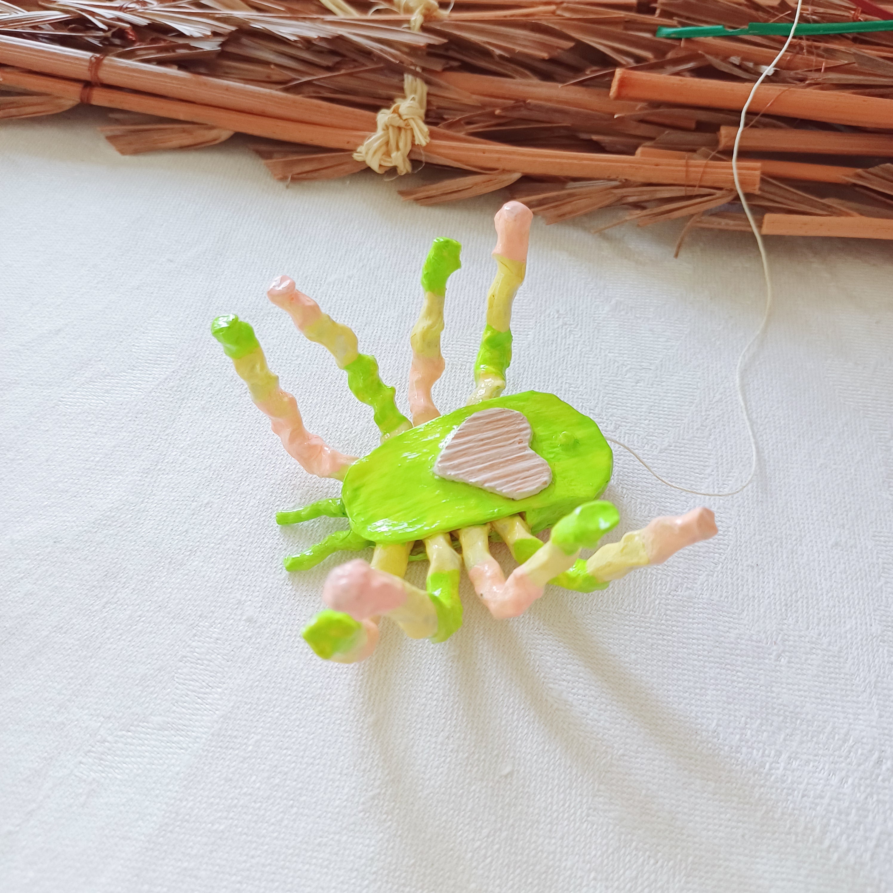 Happy palm spider pink green yellow handmade Australia