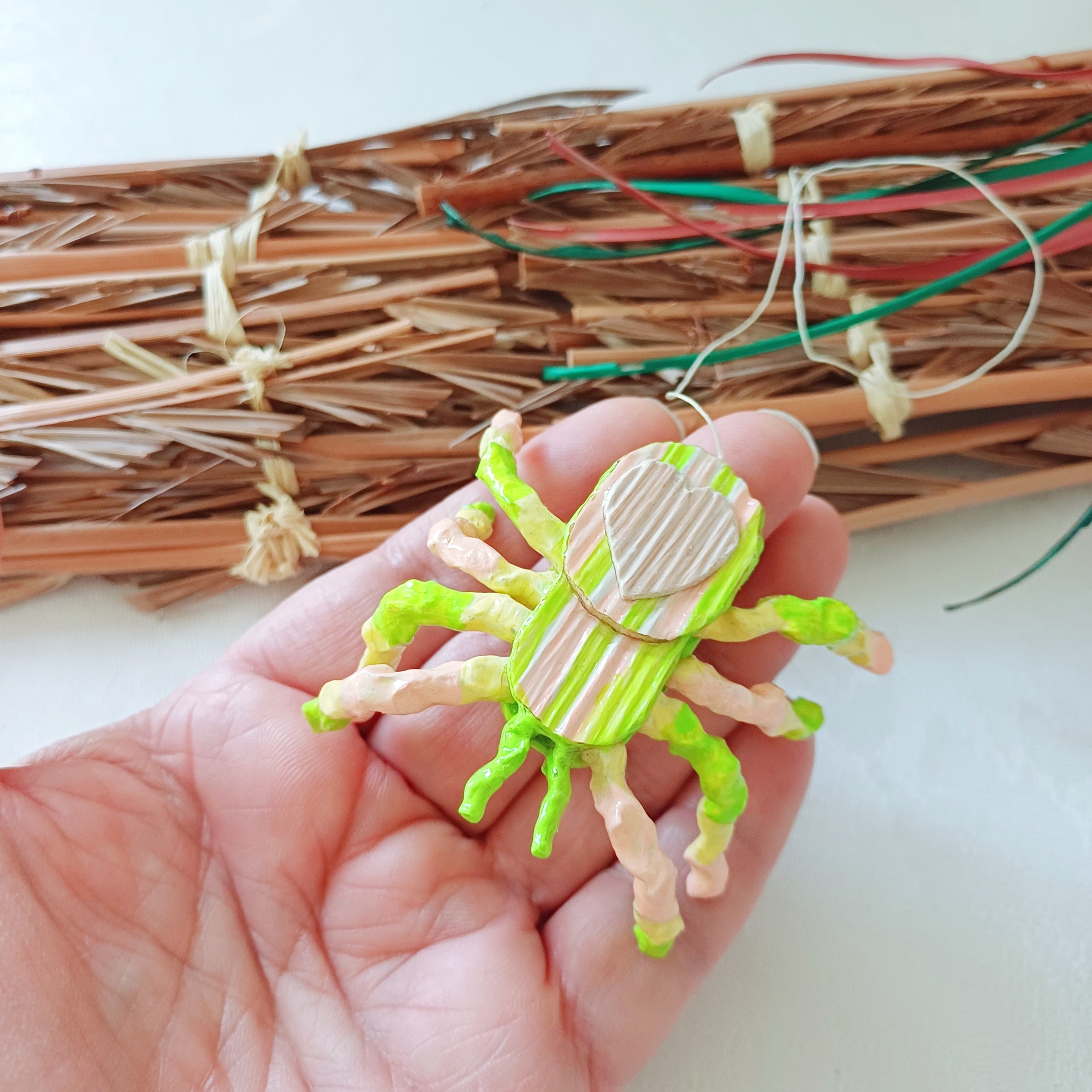 Happy palm spider pink green yellow handmade Australia