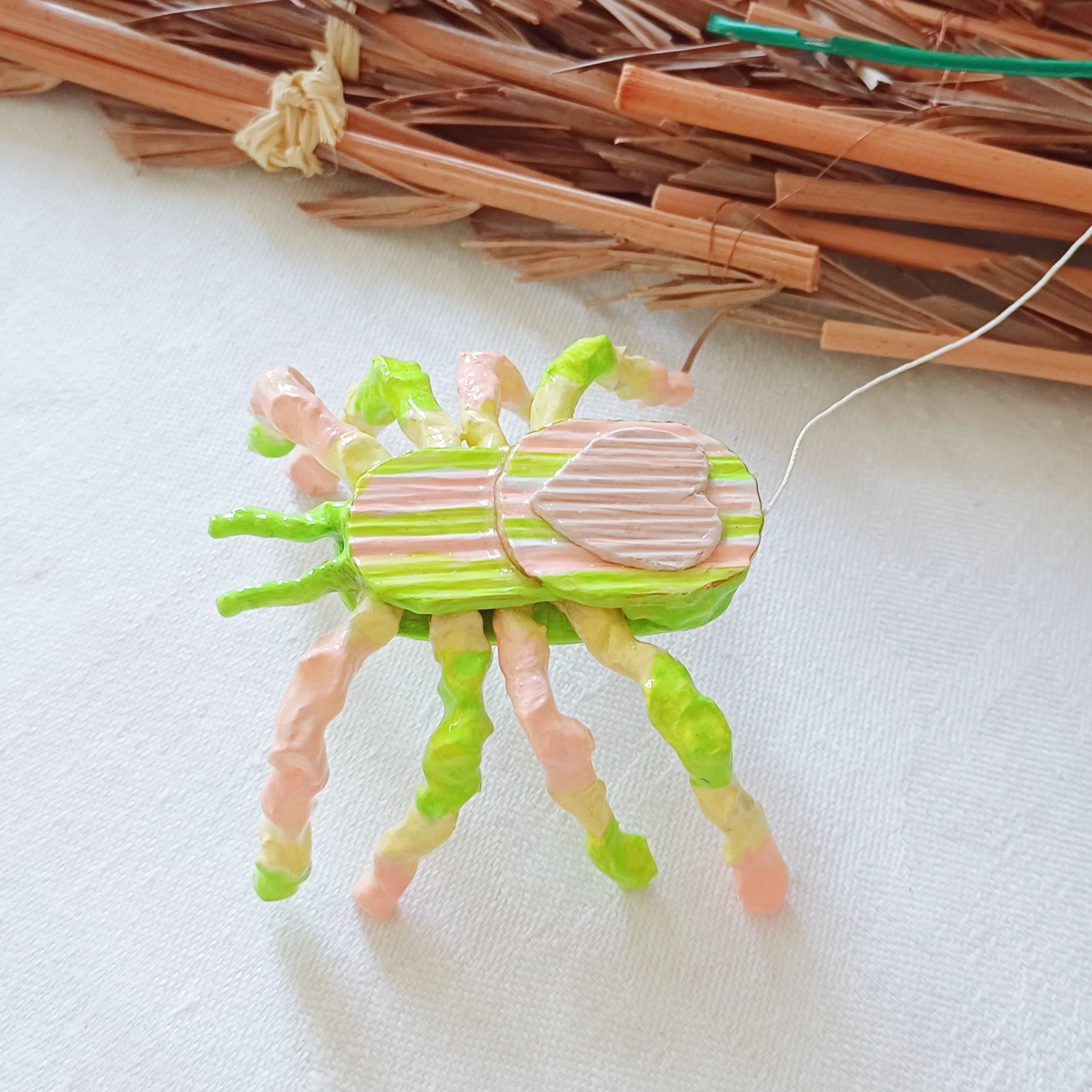 Happy palm spider pink green yellow handmade Australia