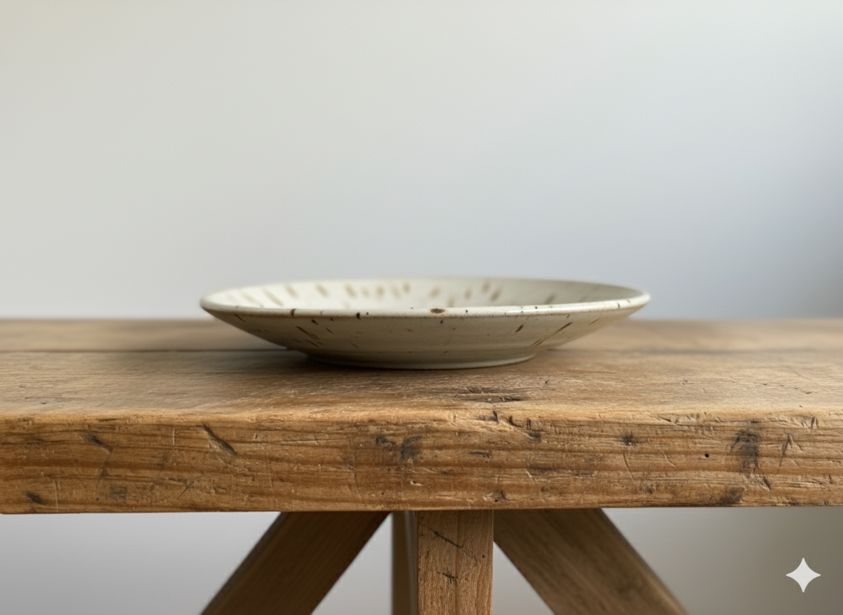 Handmade speckled beige ceramic plate