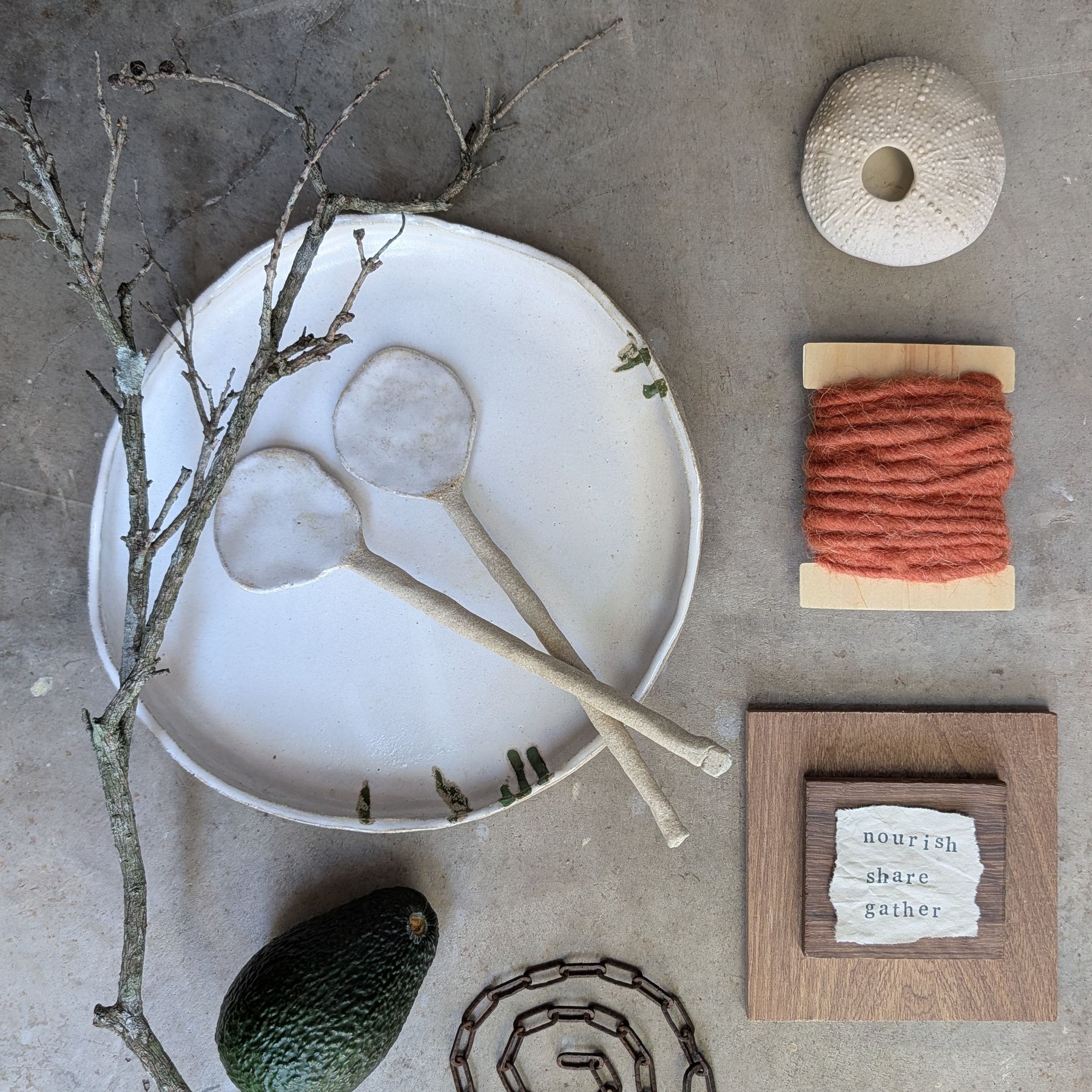 Hand-formed Ceramic Serving Bowl + Spoon set | Calming • Organic • Textural