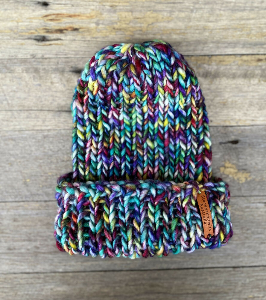 Knitted Beanie, Rainbow Beanie, Ladies Beanie