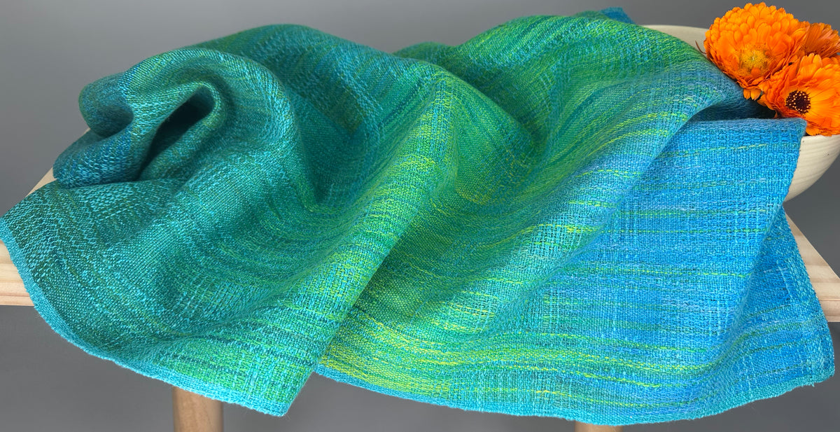 Hand-Dyed and Handwoven Linen/Cotton Tea Towels (Blue weft)